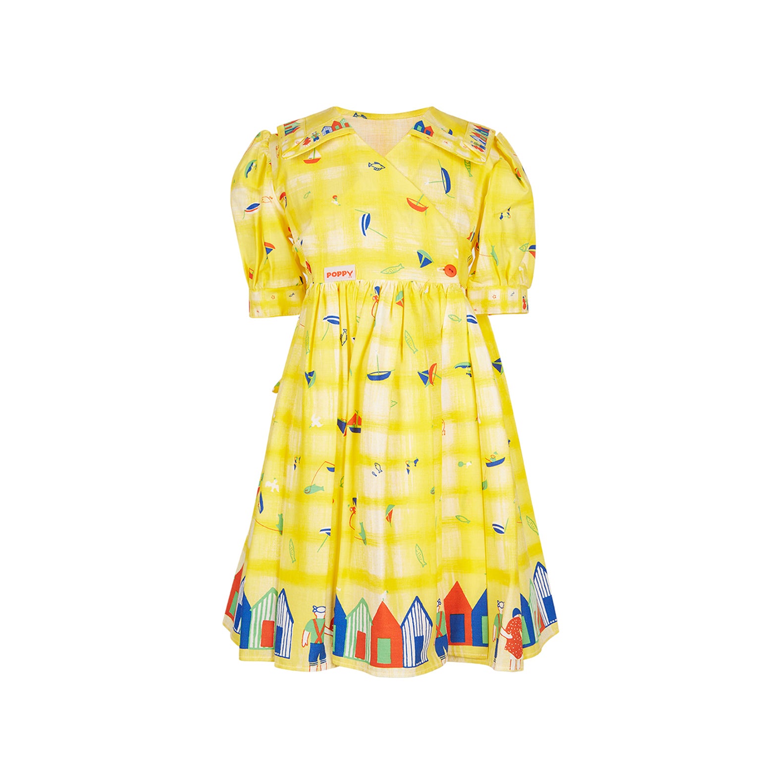 Archive Sale - Poppy - Age 8-9- Rachel Dress - Yellow Seaside Beach Huts