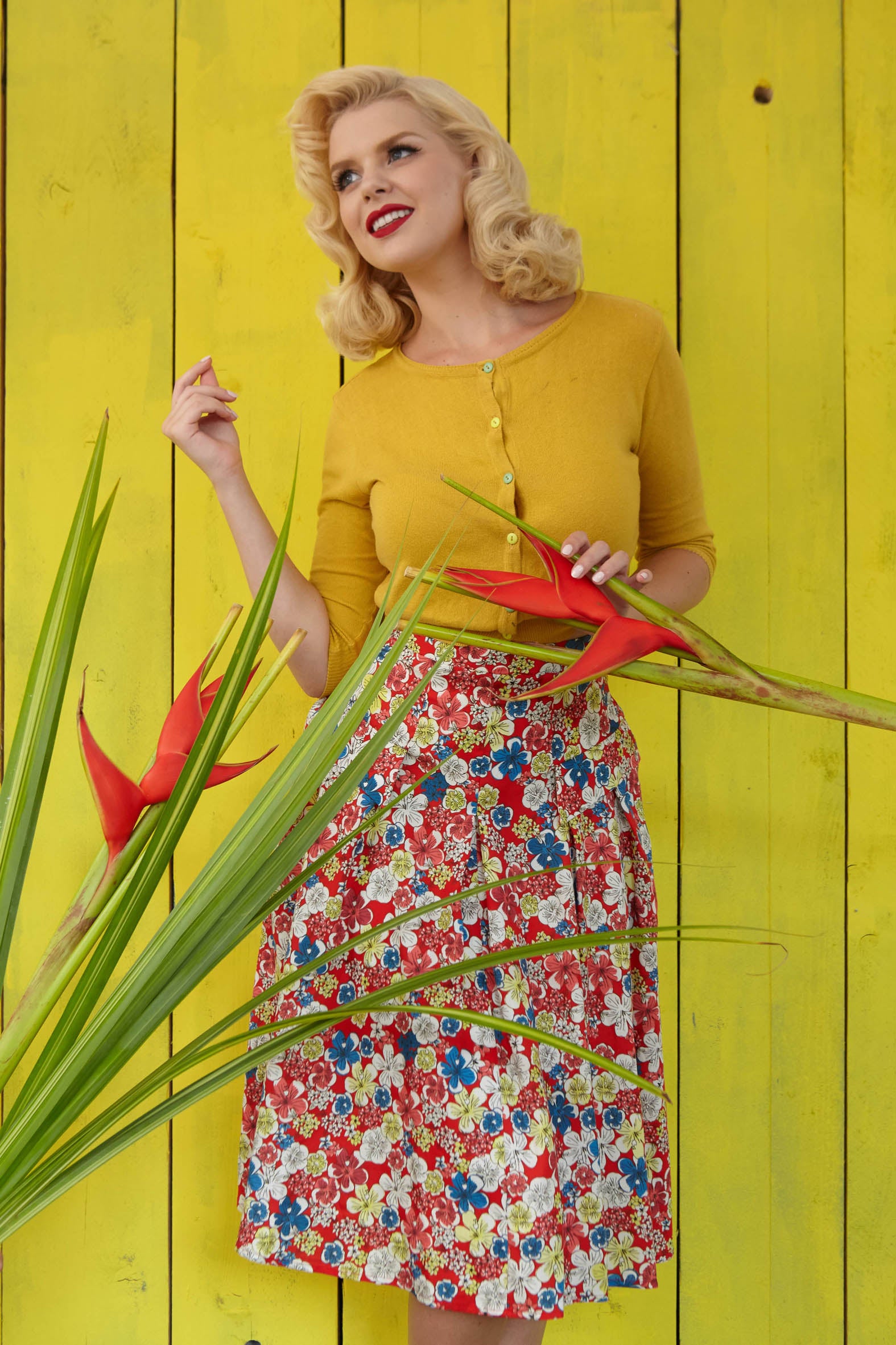 Veronica - Women's Red Hibiscus Print Exotic Tropical Floral Skirt