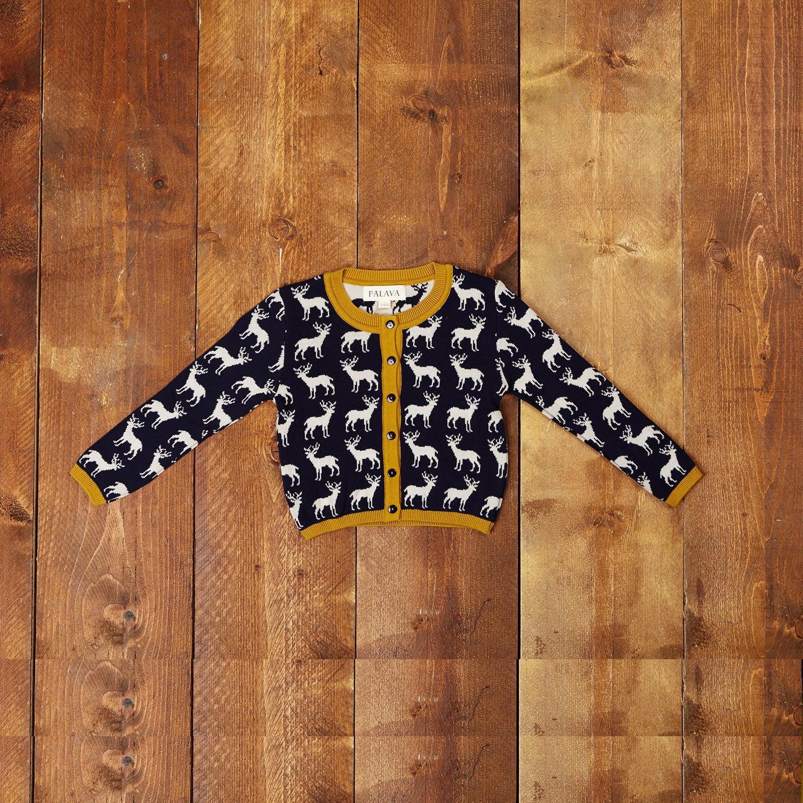 Children's Reindeer Print Cardigan in Navy | 100% Organic Cotton | UK