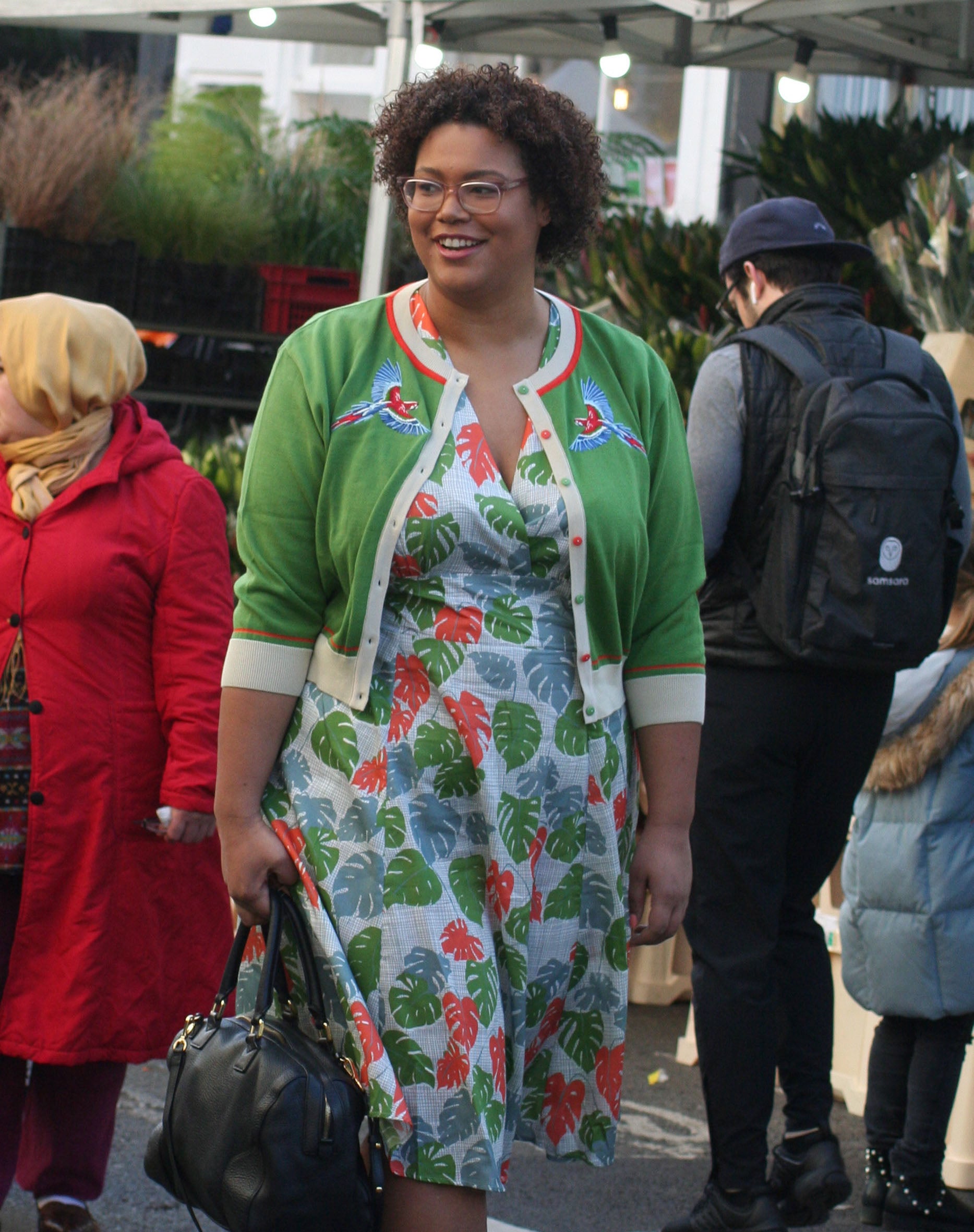 Rita - Green Tropical Leaf Print Vintage-style 1950s Plus-size Dress