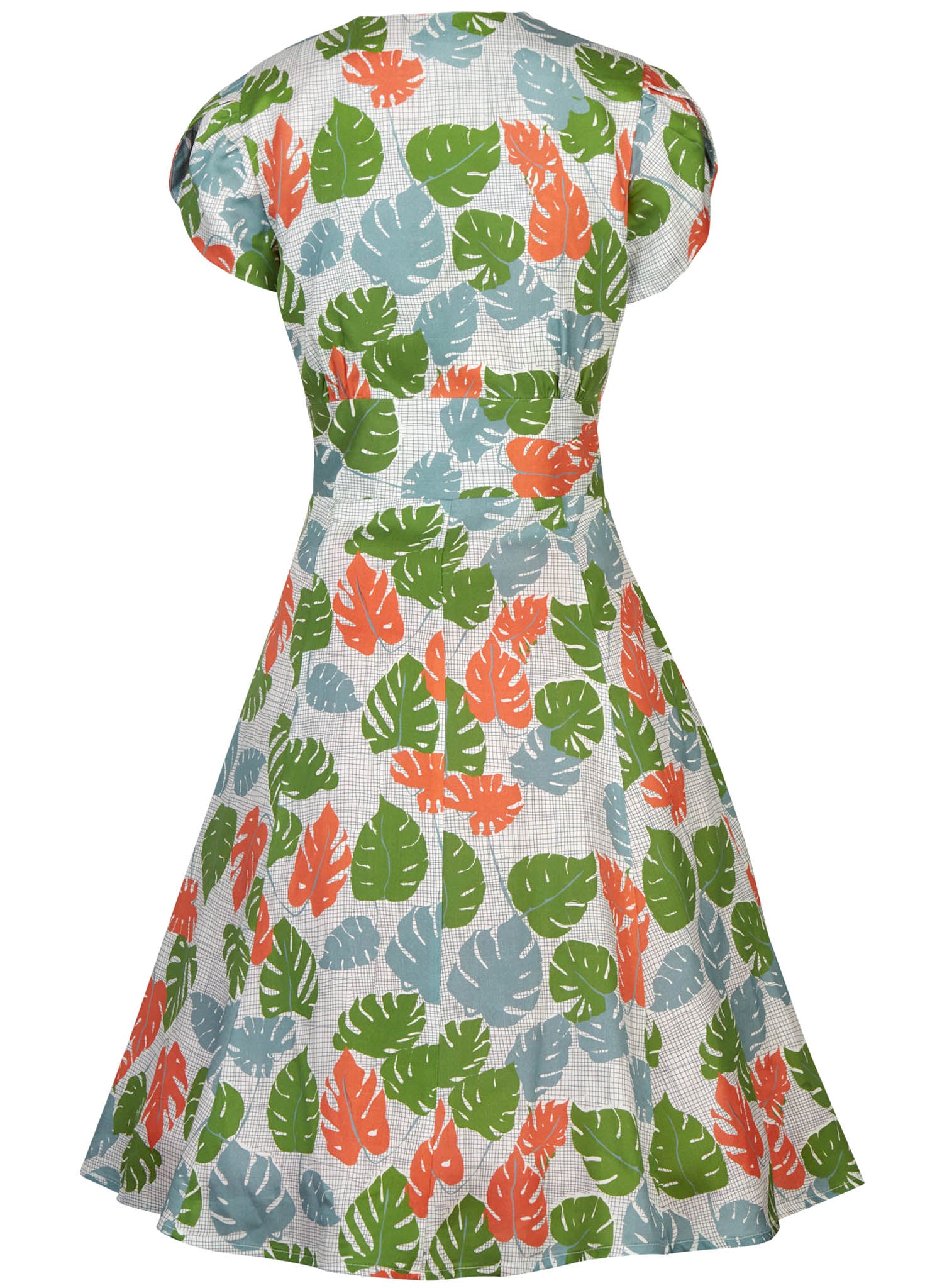 Rita - Green Tropical Leaf Print Vintage-style 1950s Dress for Women