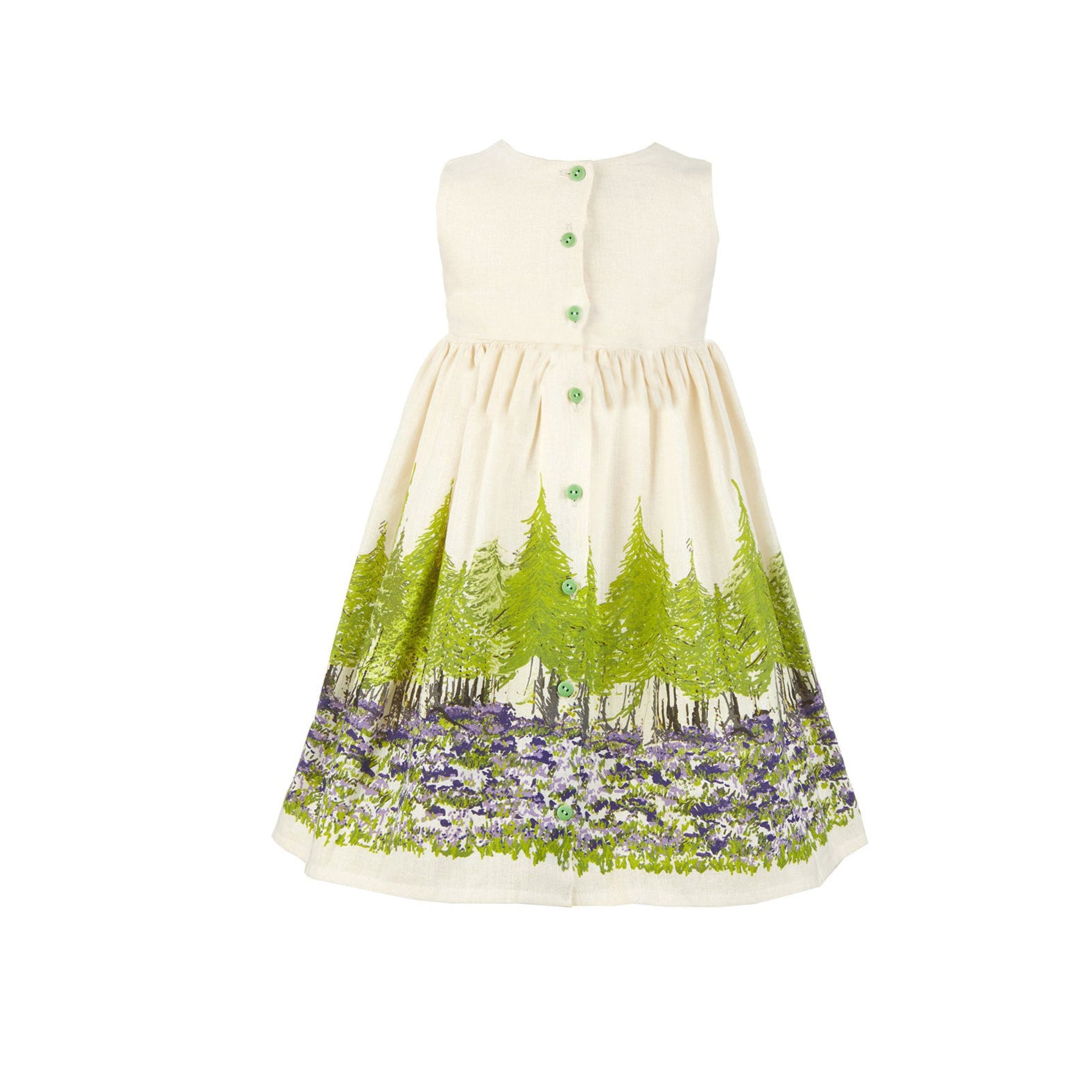Ivory & Green Forest Print Children's Dress | 100% Linen