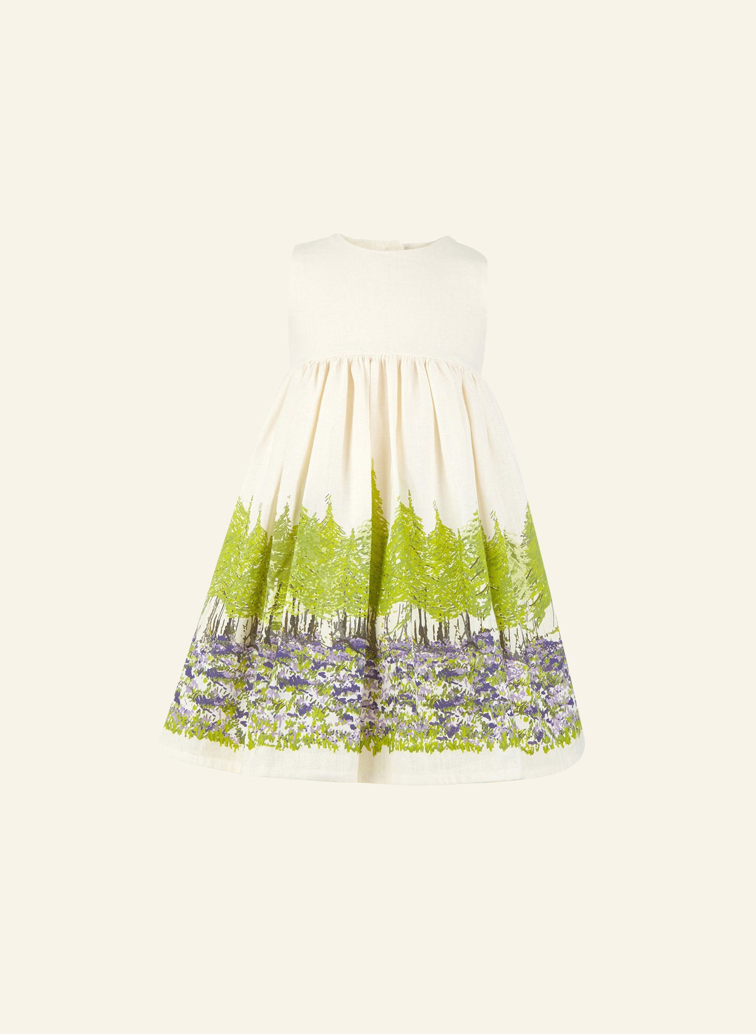 Ivory & Green Forest Print Children's Dress | 100% Linen