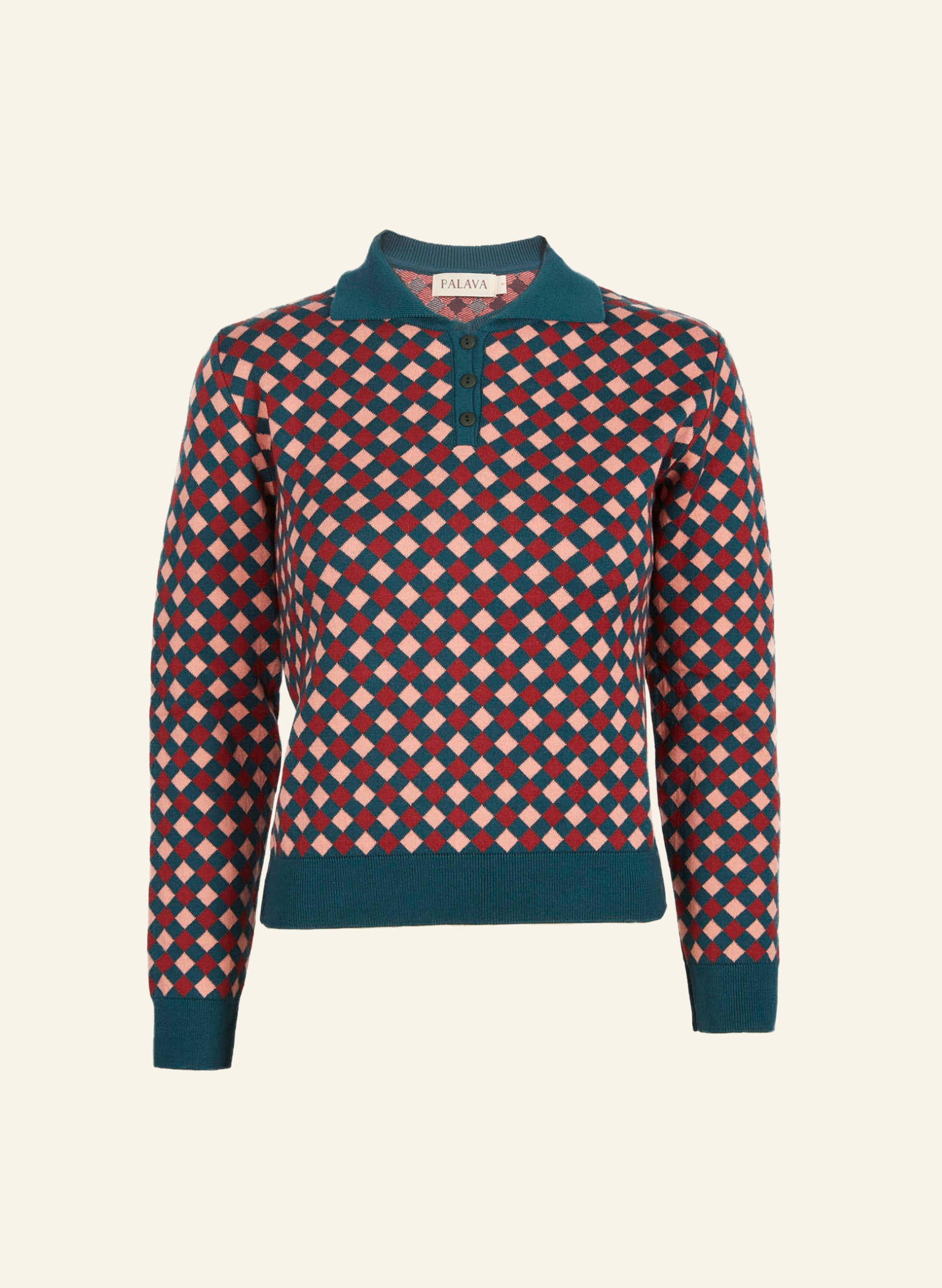 Aila Knitted Top - Teal Chequerboard