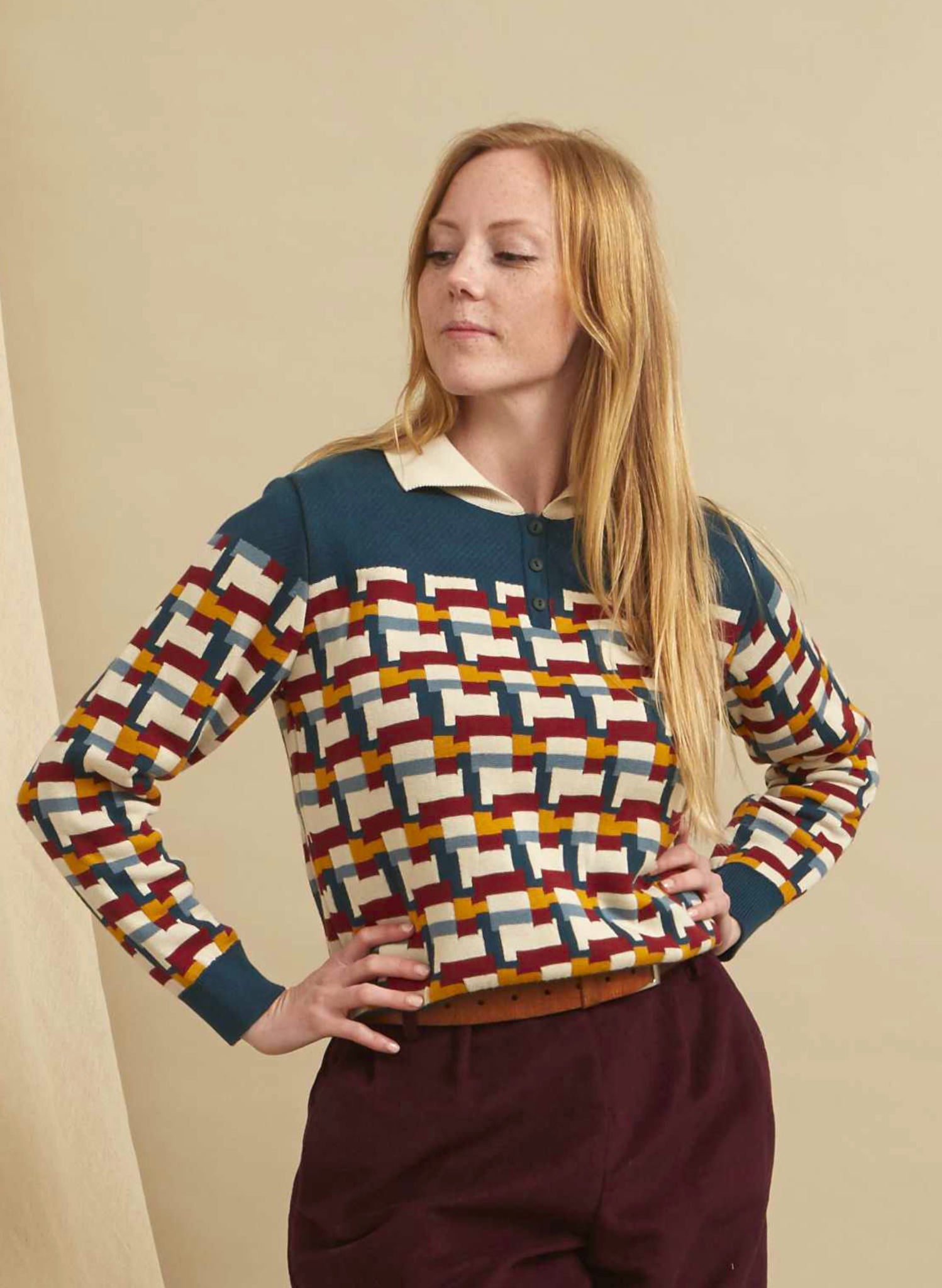 Archive Sale - Small - Aila - Teal Blocks Knitted Top