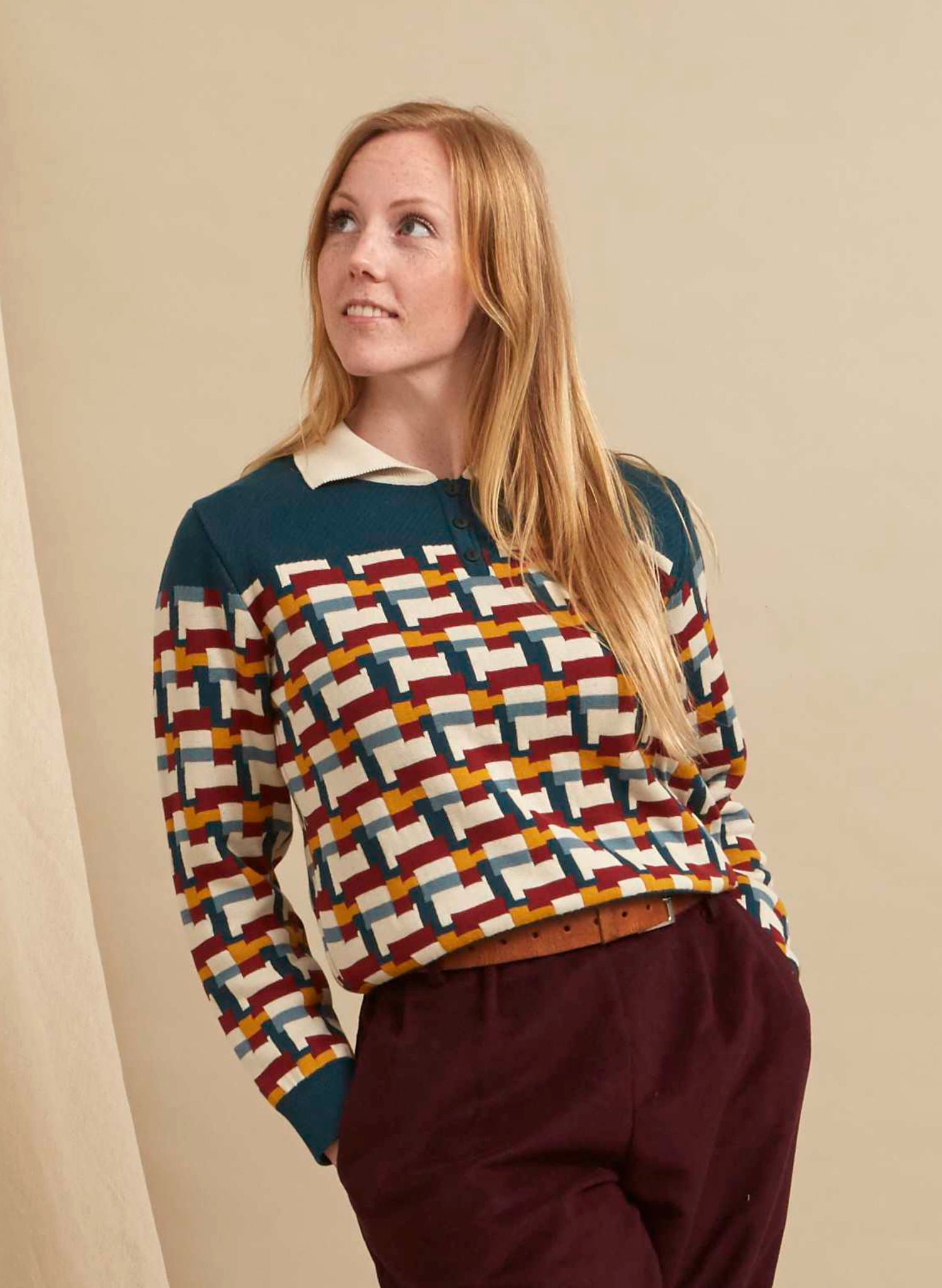 Aila - Teal Blocks Knitted Top