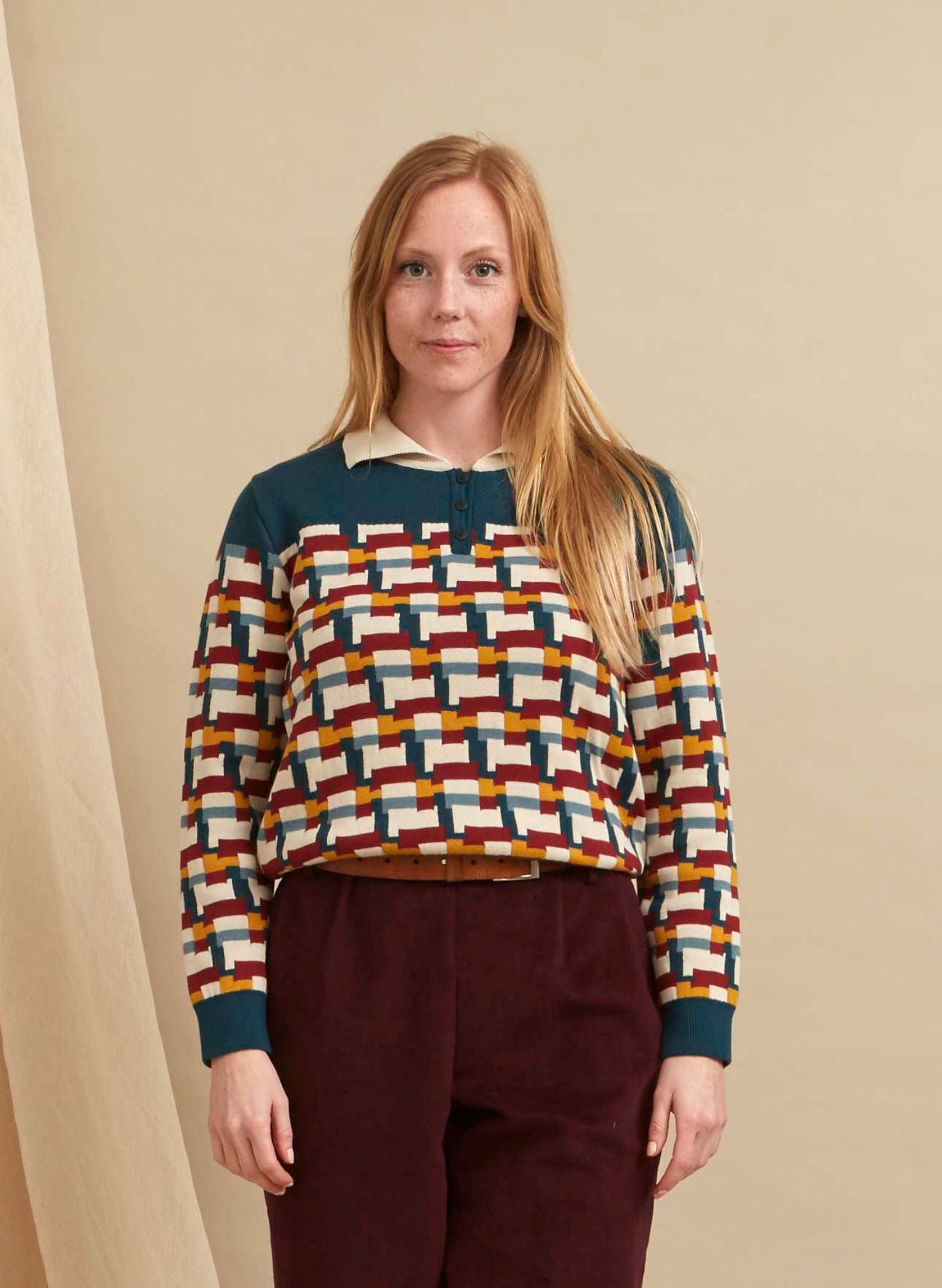 Archive Sale - Small - Aila - Teal Blocks Knitted Top