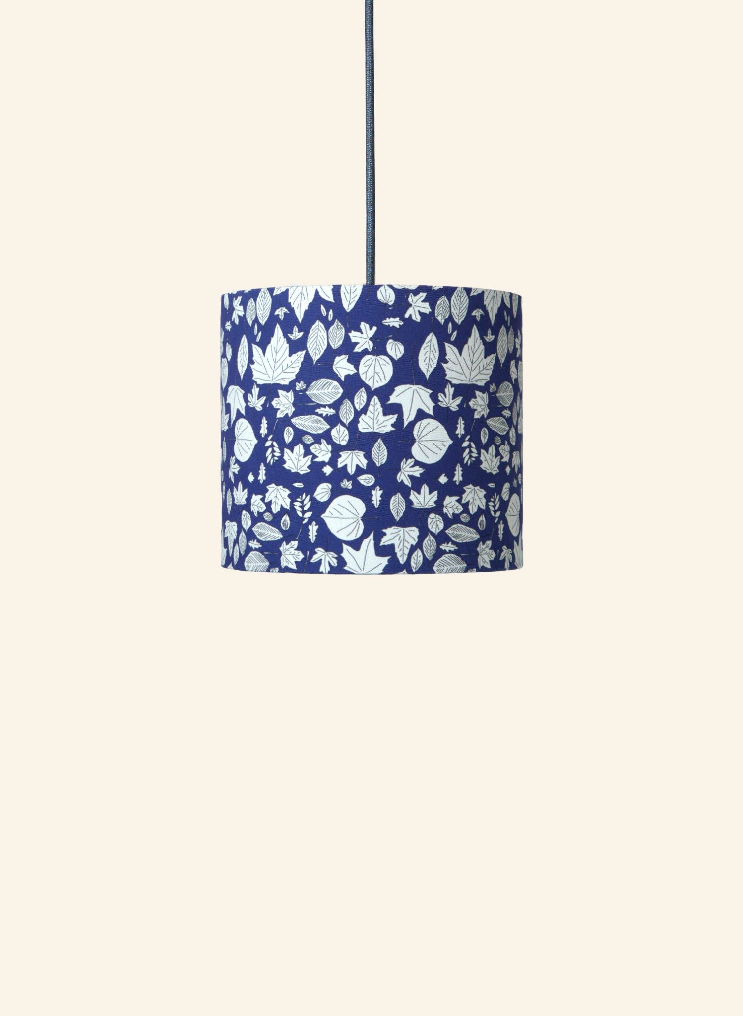 Drum Lampshade - Navy Autumn Leaves