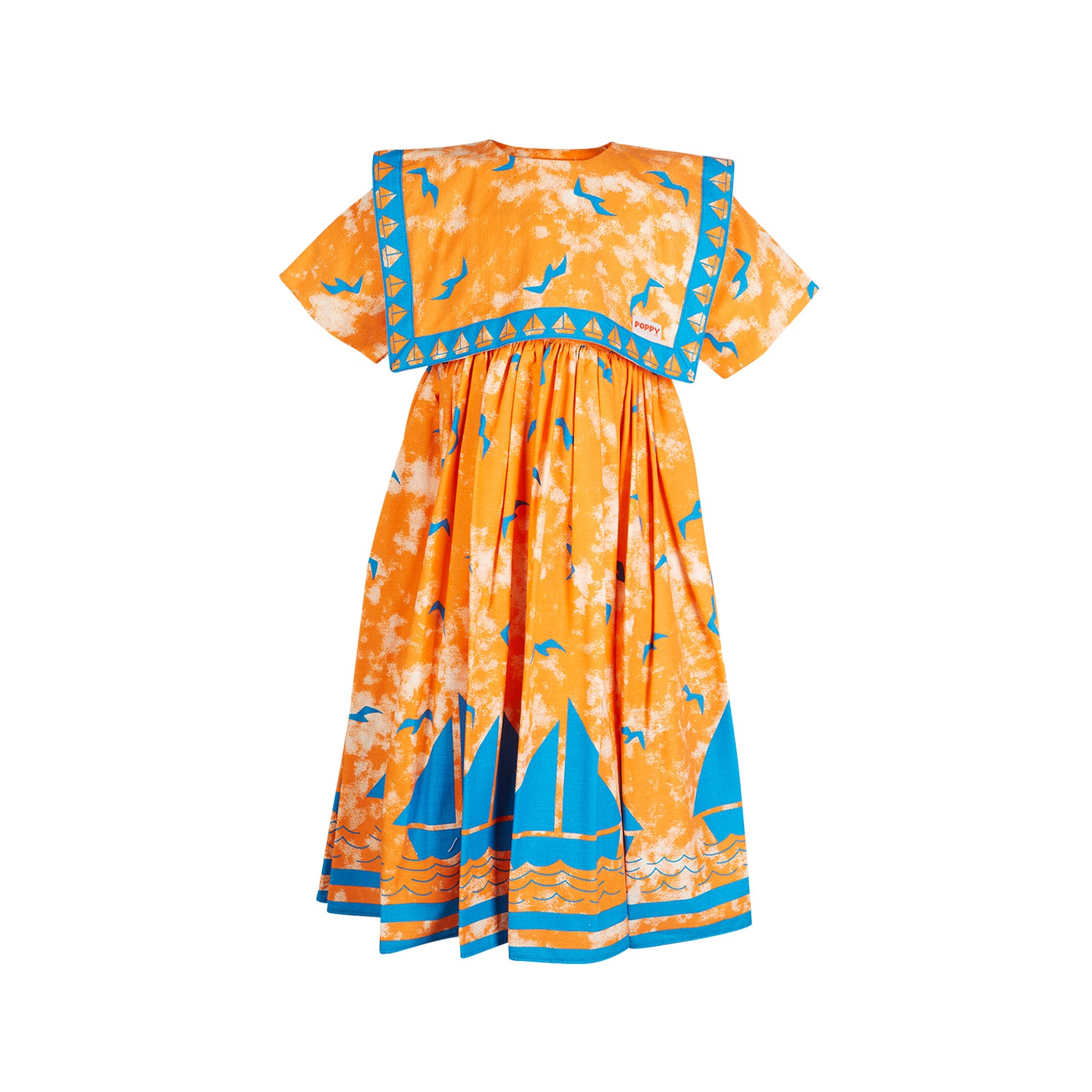 Archive Sale - Poppy - Bryony Dress - Orange Sailing Boats