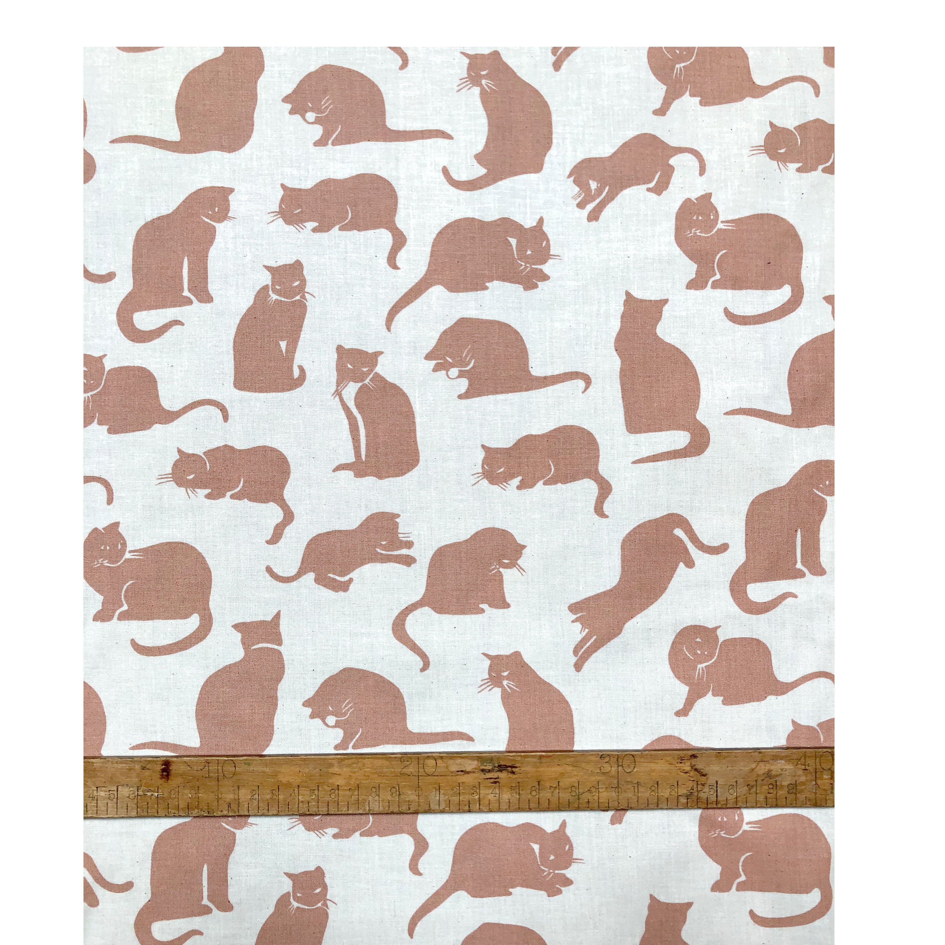Ecru Small Cat Print Fabric - Cotton