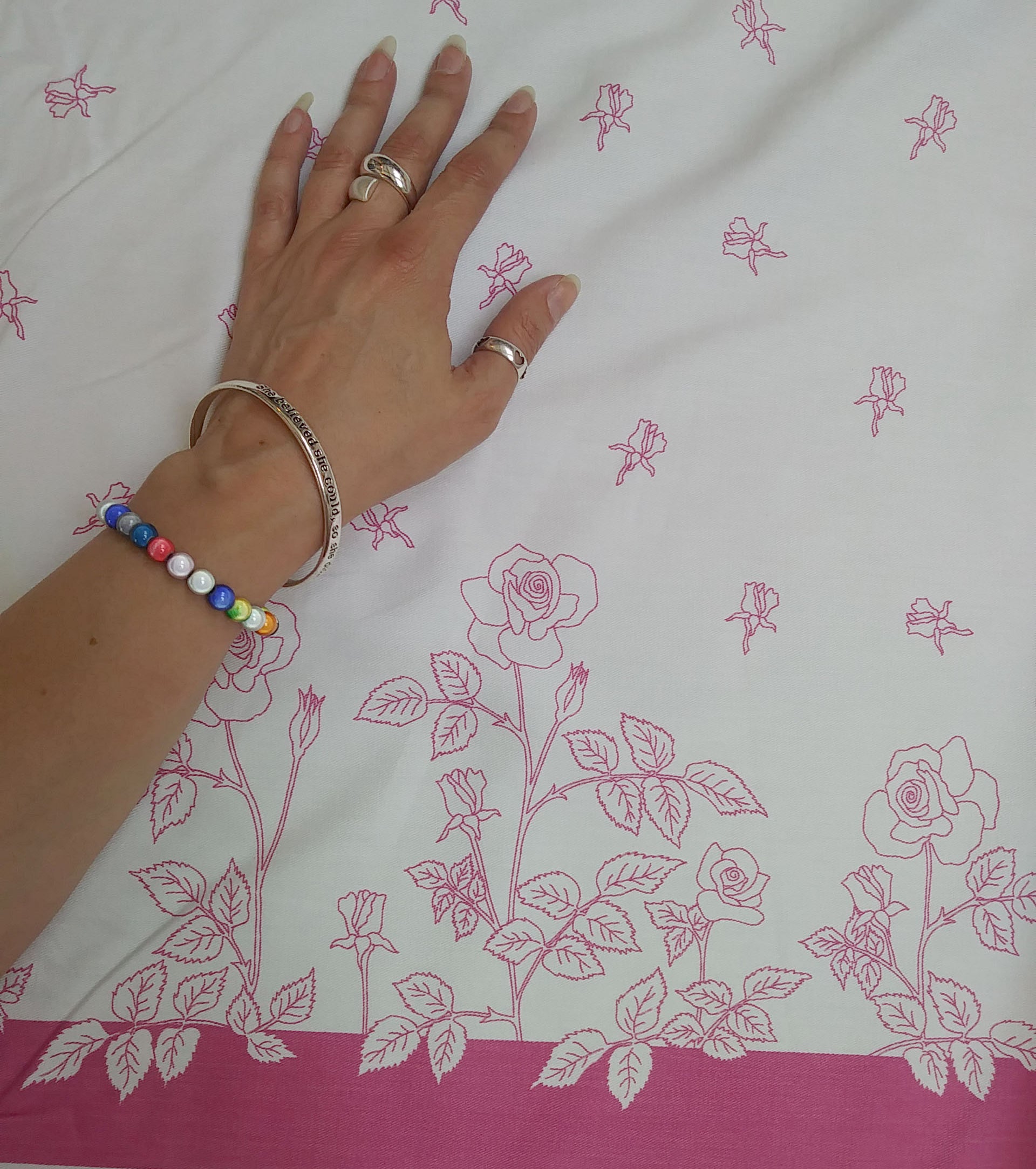Pink and White Roses Fabric - Cotton Twill