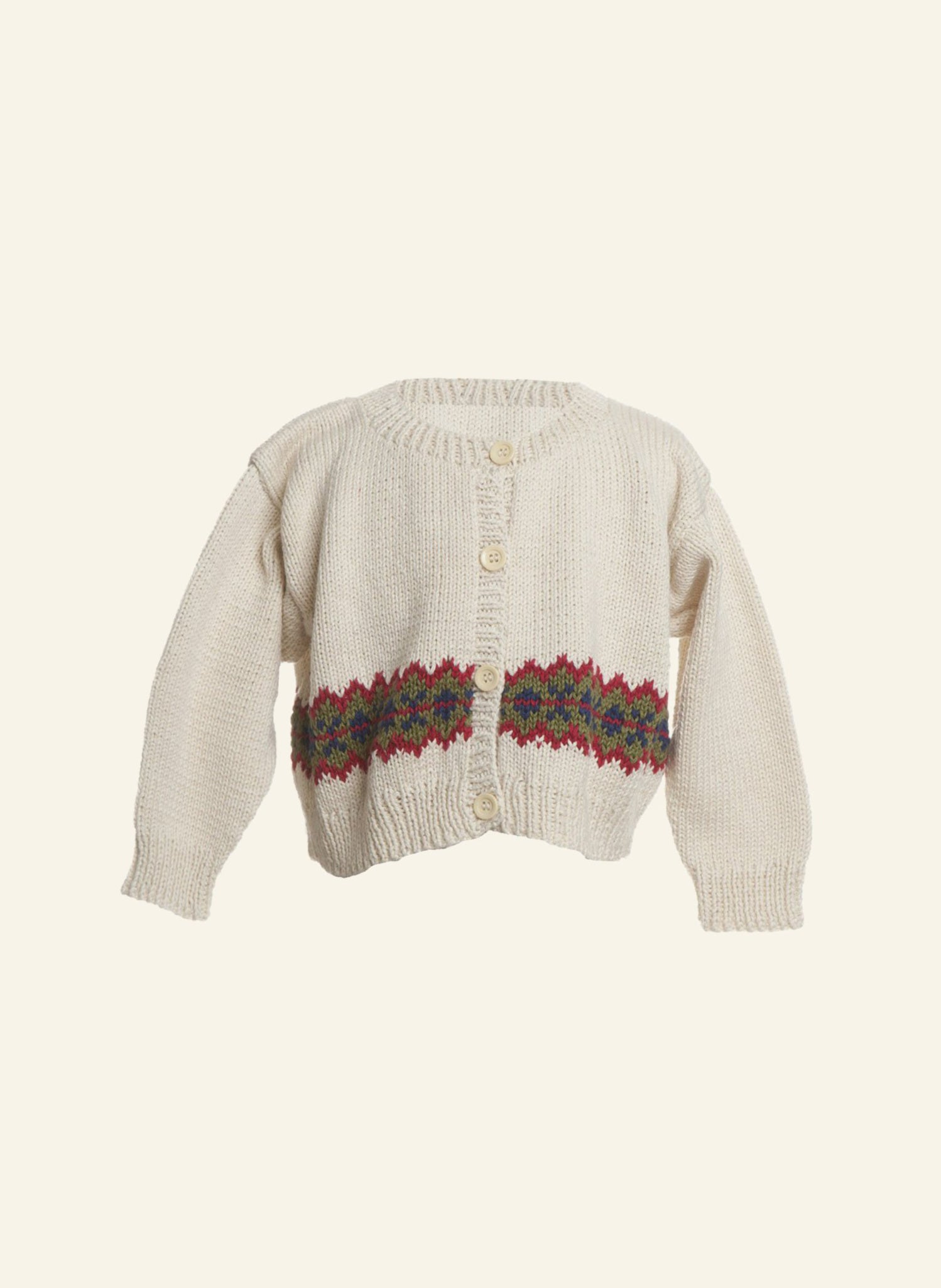Cream Zig Zag Hand Knitted Children's Cardigan | 100% Cotton