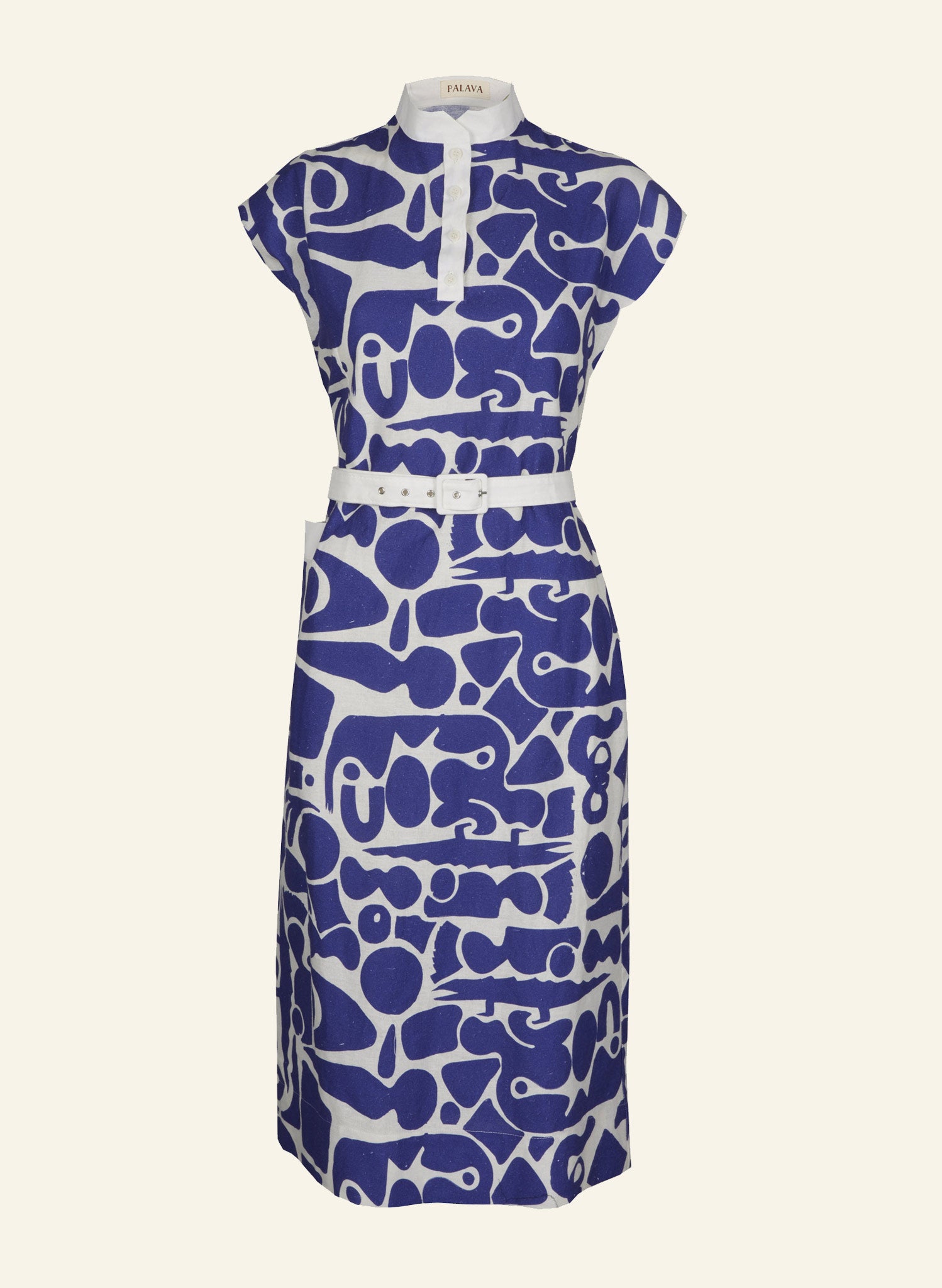Palava Womens Cyd Dress in Summer Blue Cave Cotton Linen Fabric