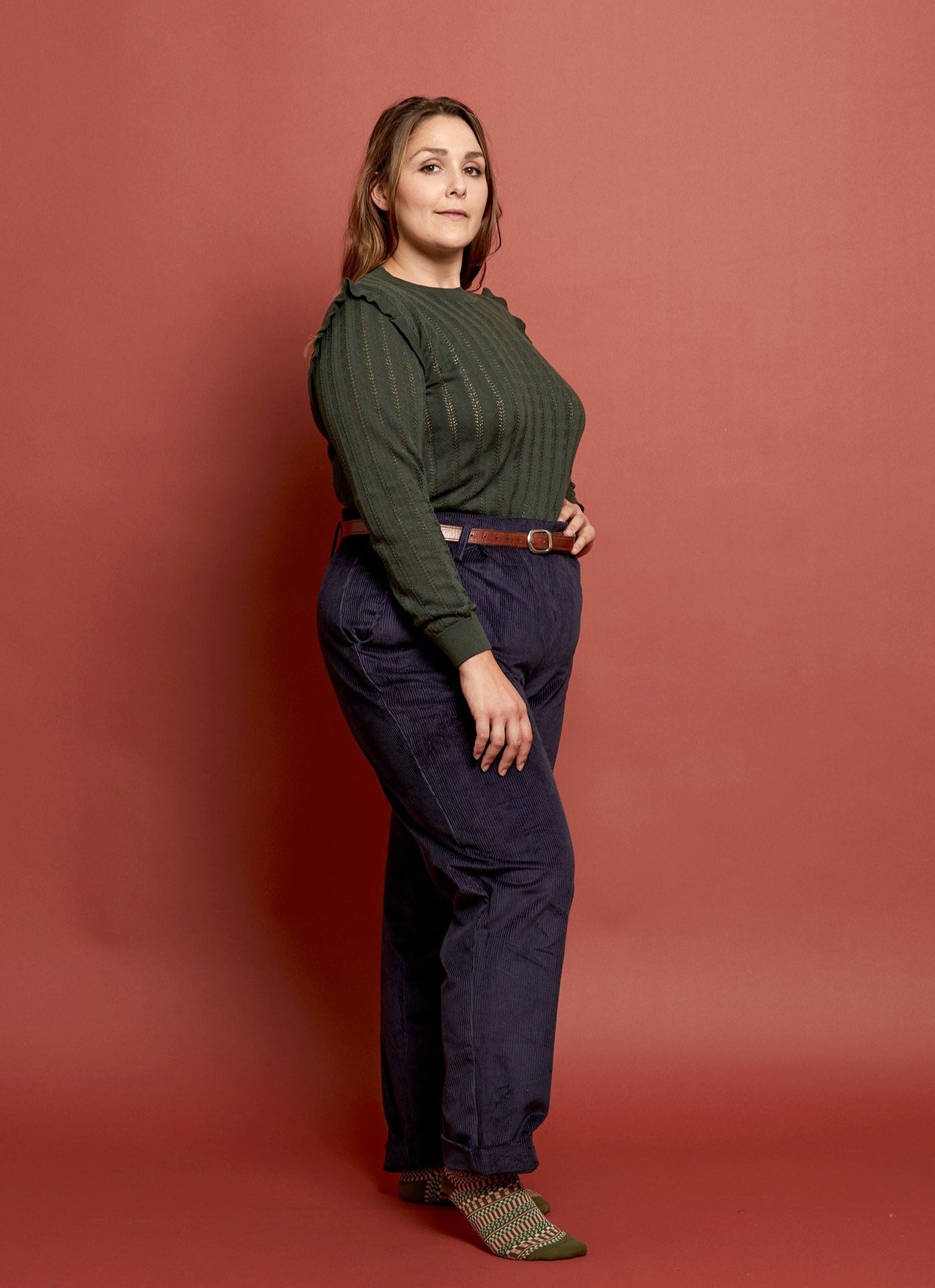 Diana - Forest Green Ruffle Knitted Top