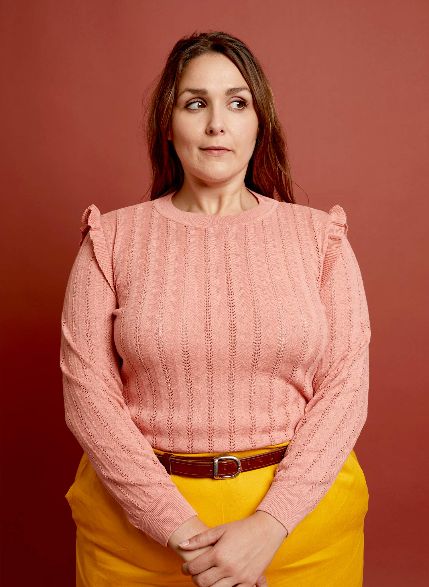 Diana Knitted Cotton Top - Pink Ruffle