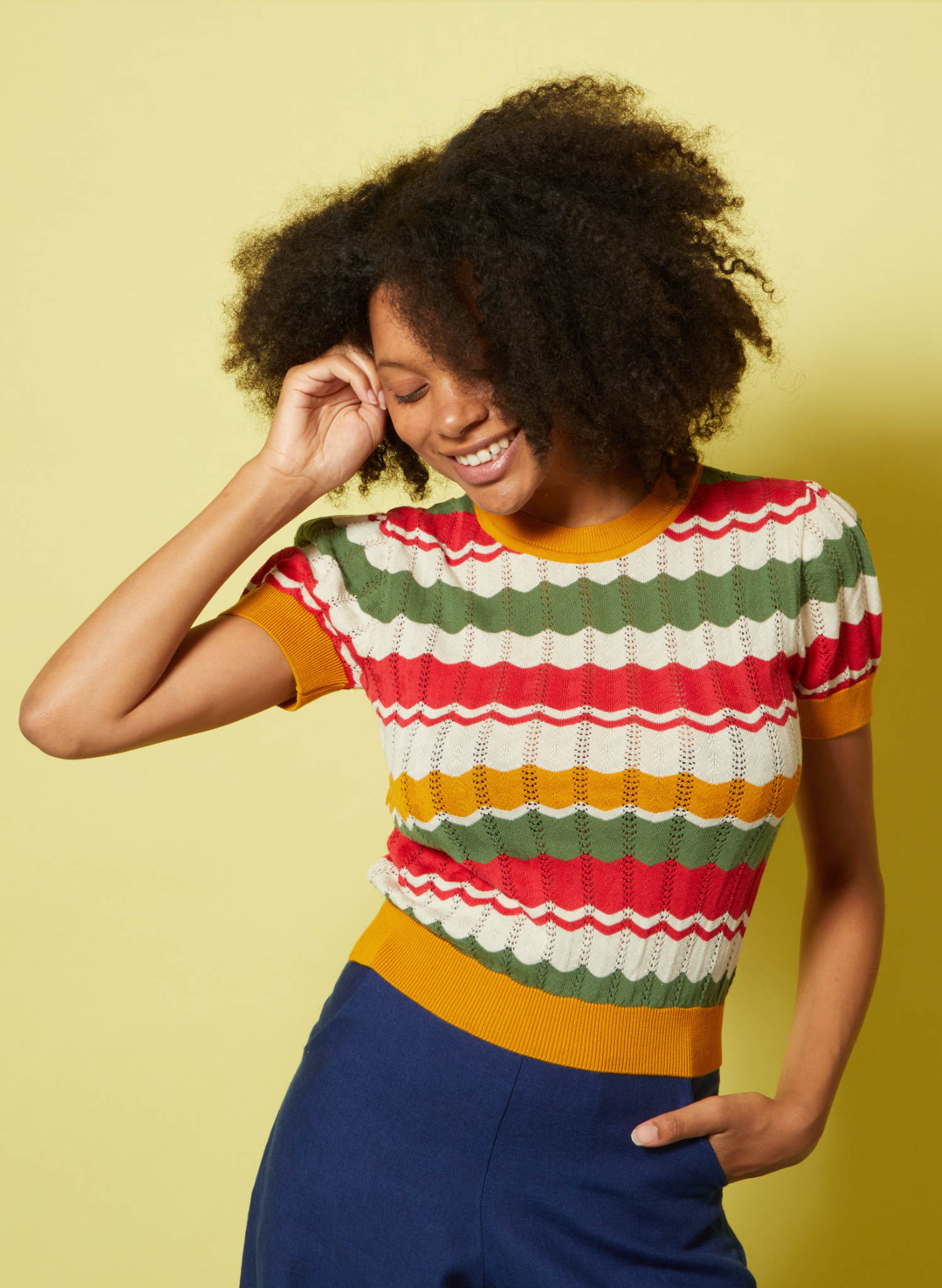 PRE LOVED - Eve Knitted Top - Red and Mustard