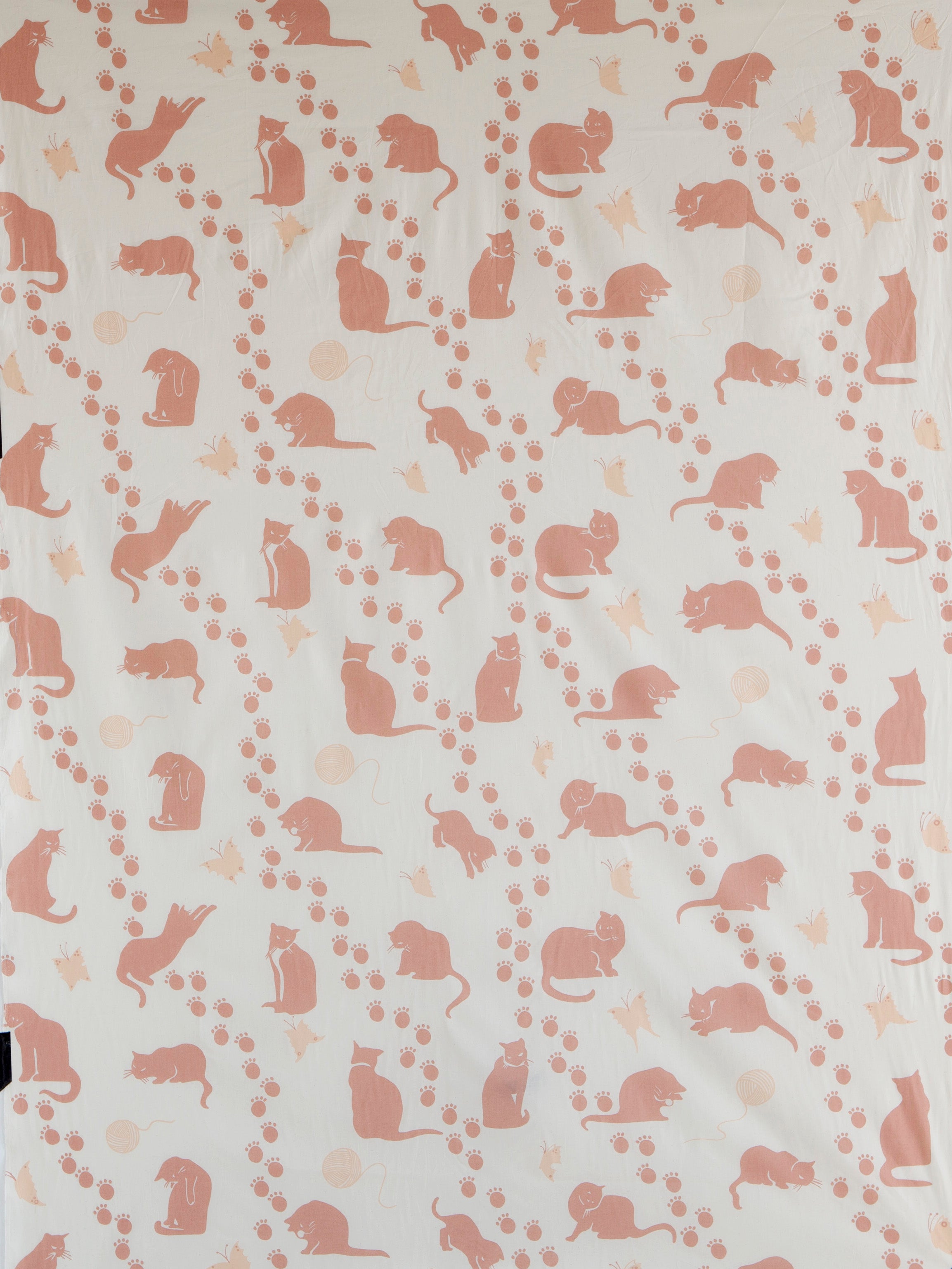 Ecru Large Cat Print Fabric - Cotton