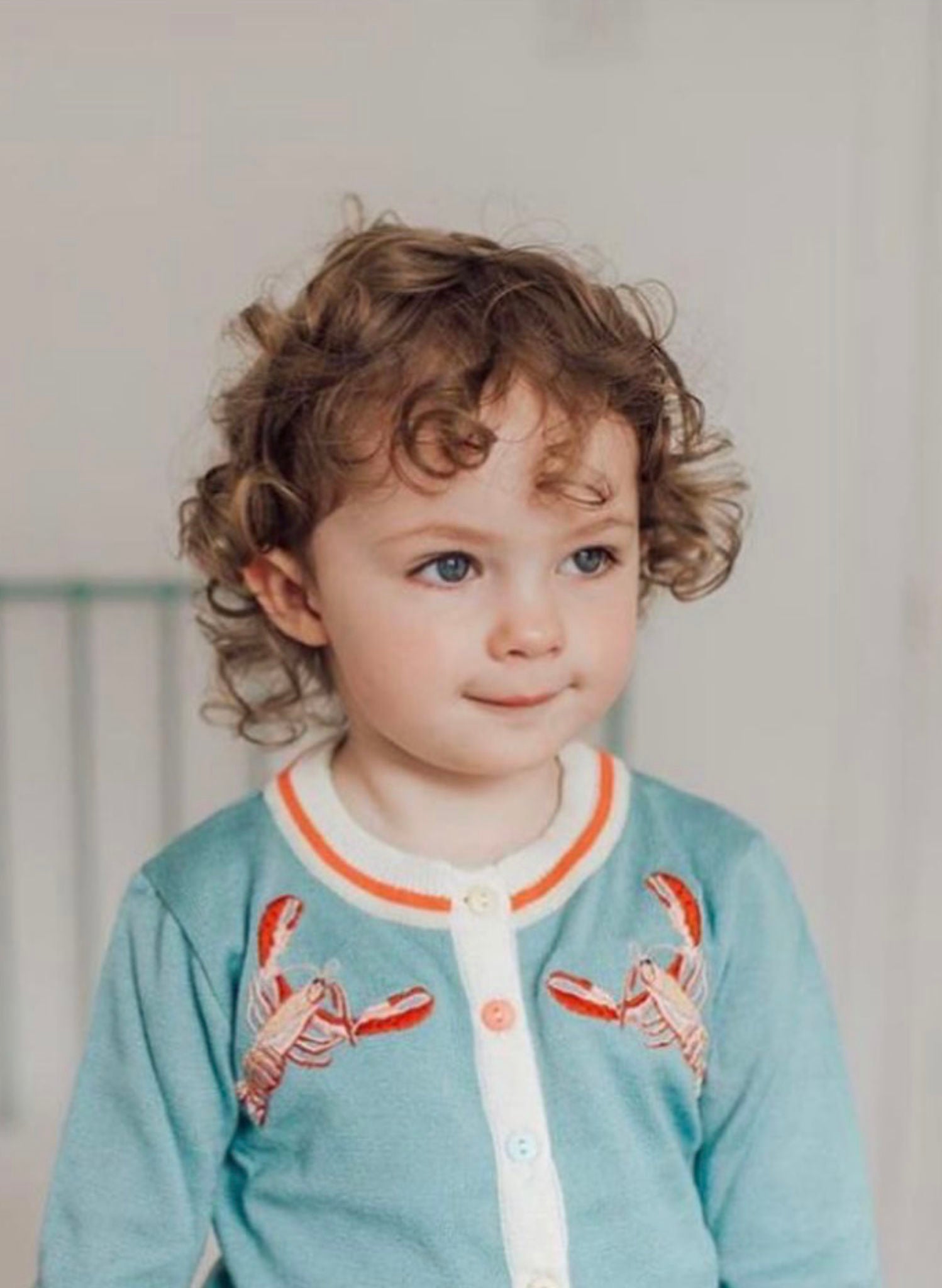 Children's Cardigan - Light Blue Embroidered Lobsters