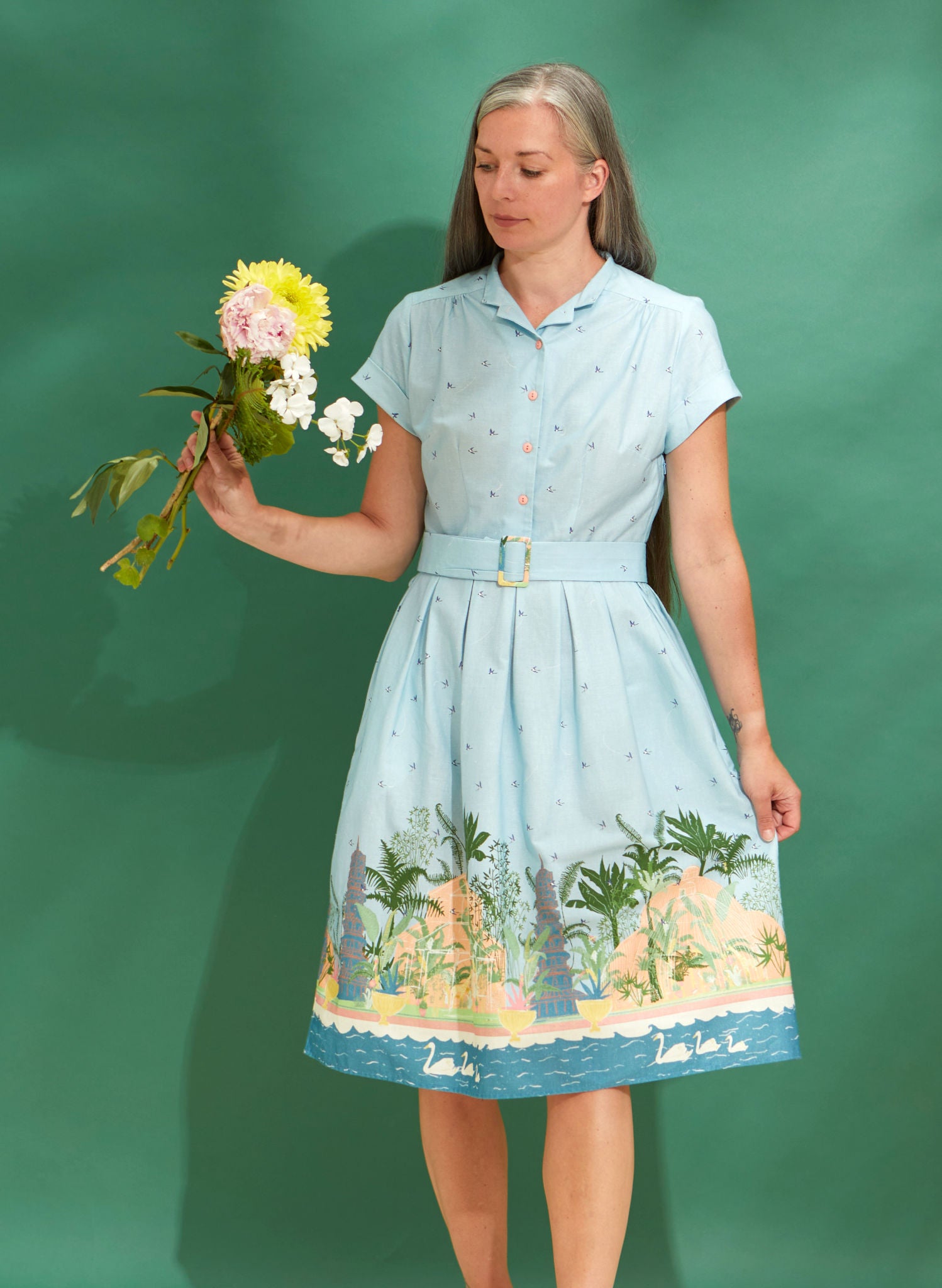 Archive Sale - Size 10 - Louise Dress- Blue Kew Gardens