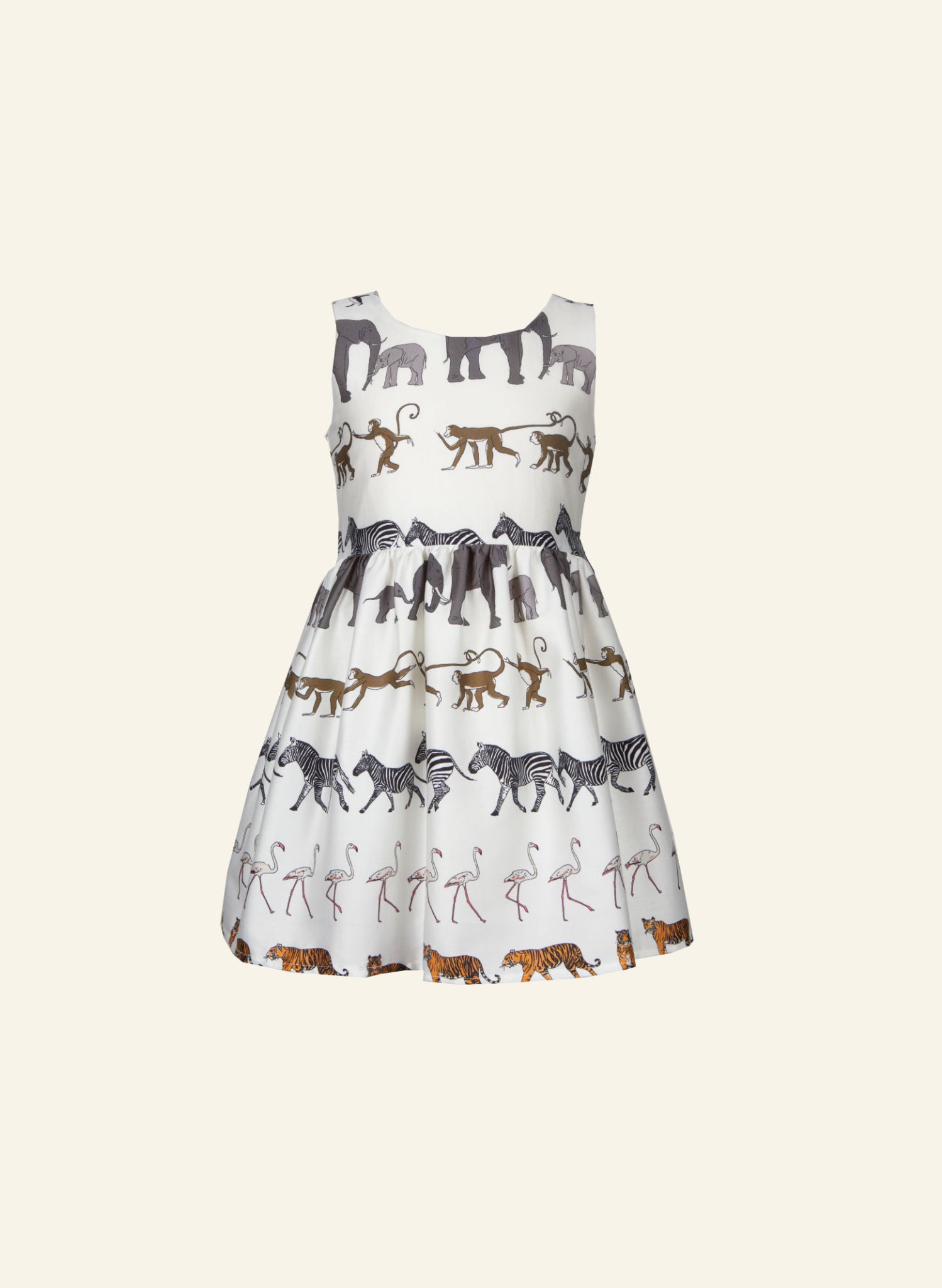 Martha Children's Dress - Ivory Walking Zoo