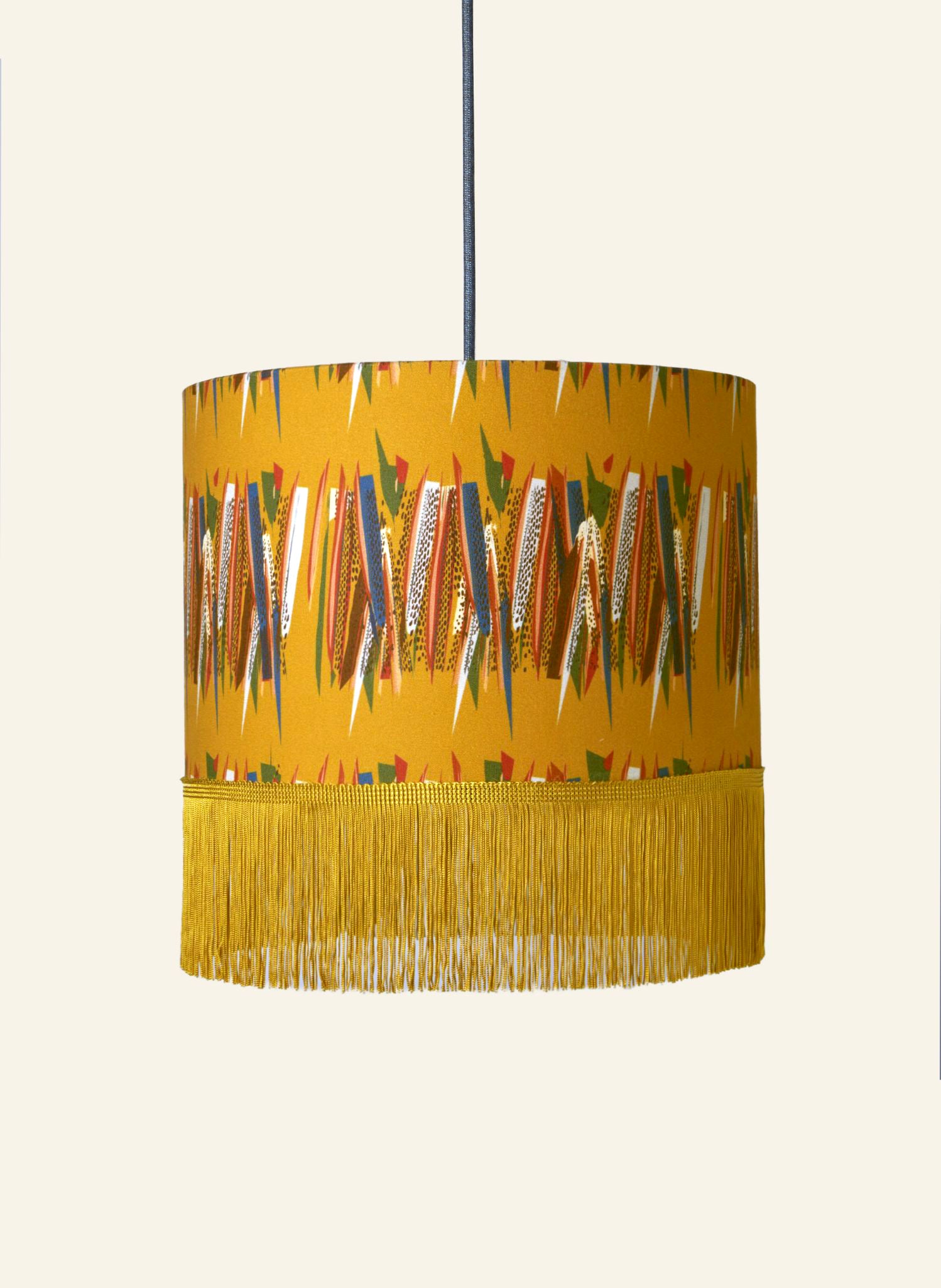 Drum Fringe Lampshade - Mustard Mid-Century Feather