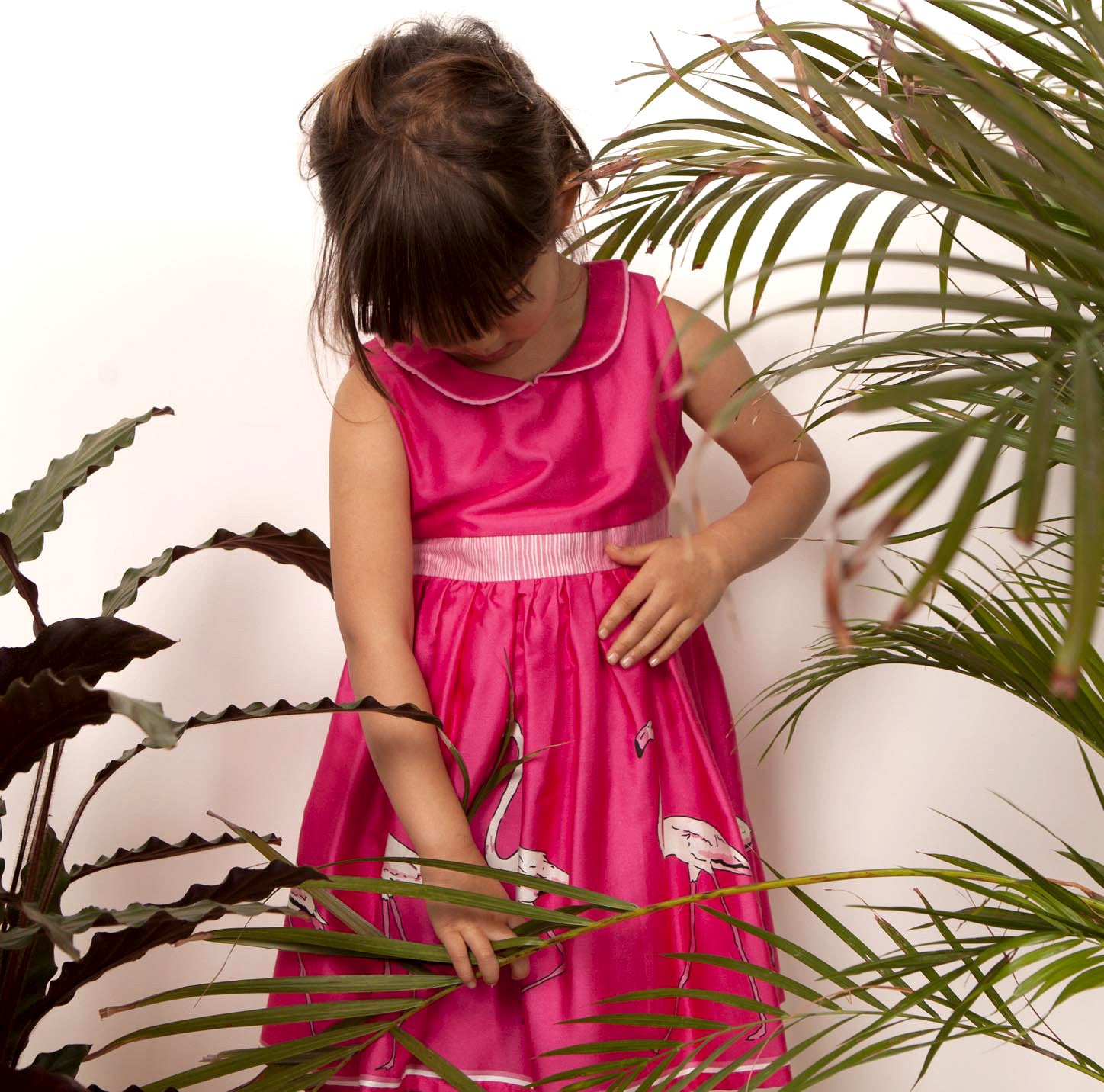 Raspberry Flamingo Print Pink Organic Cotton Summer Dress for Girls