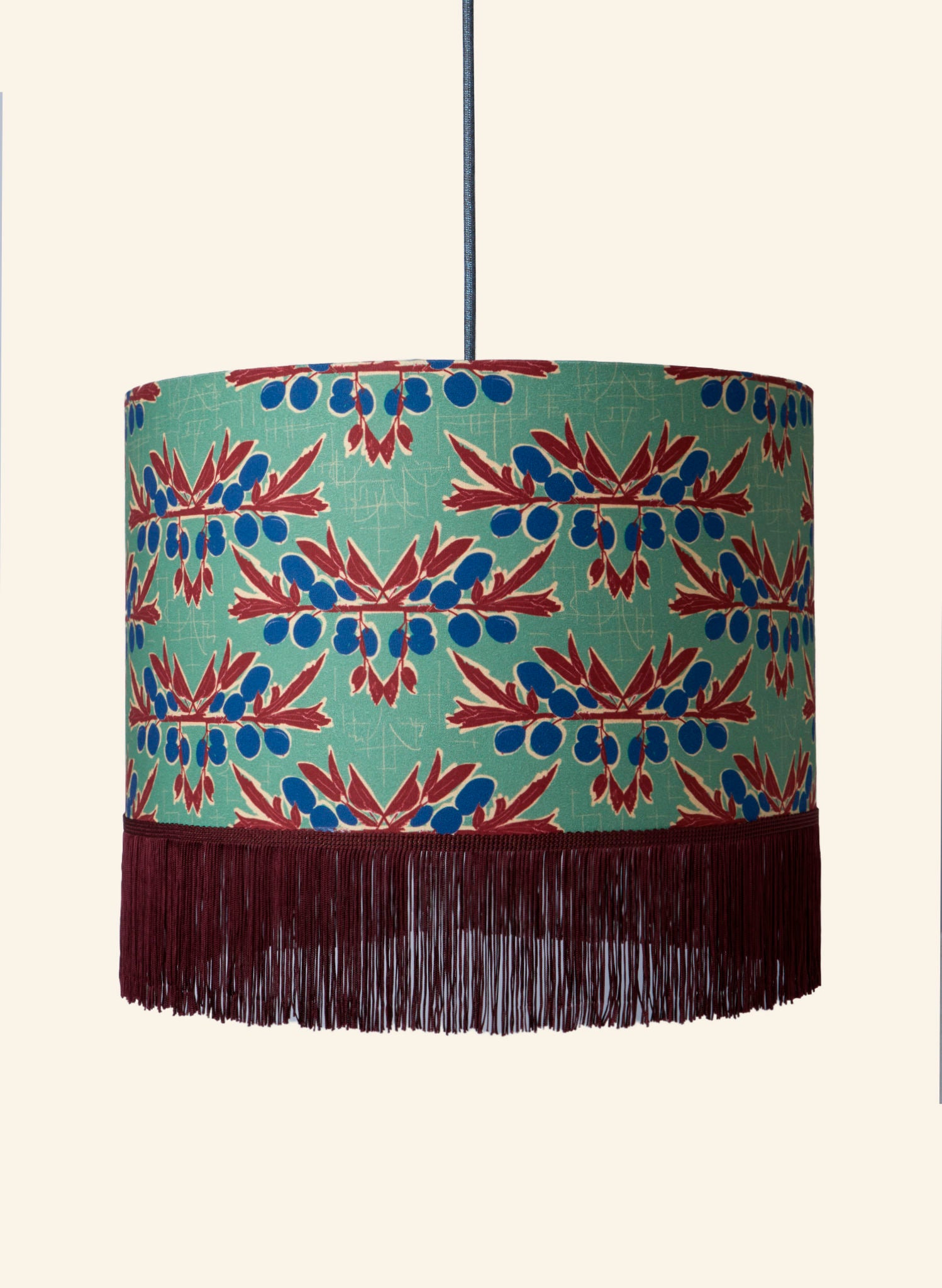 Drum Fringe Lampshade - Green Nouveau Plum