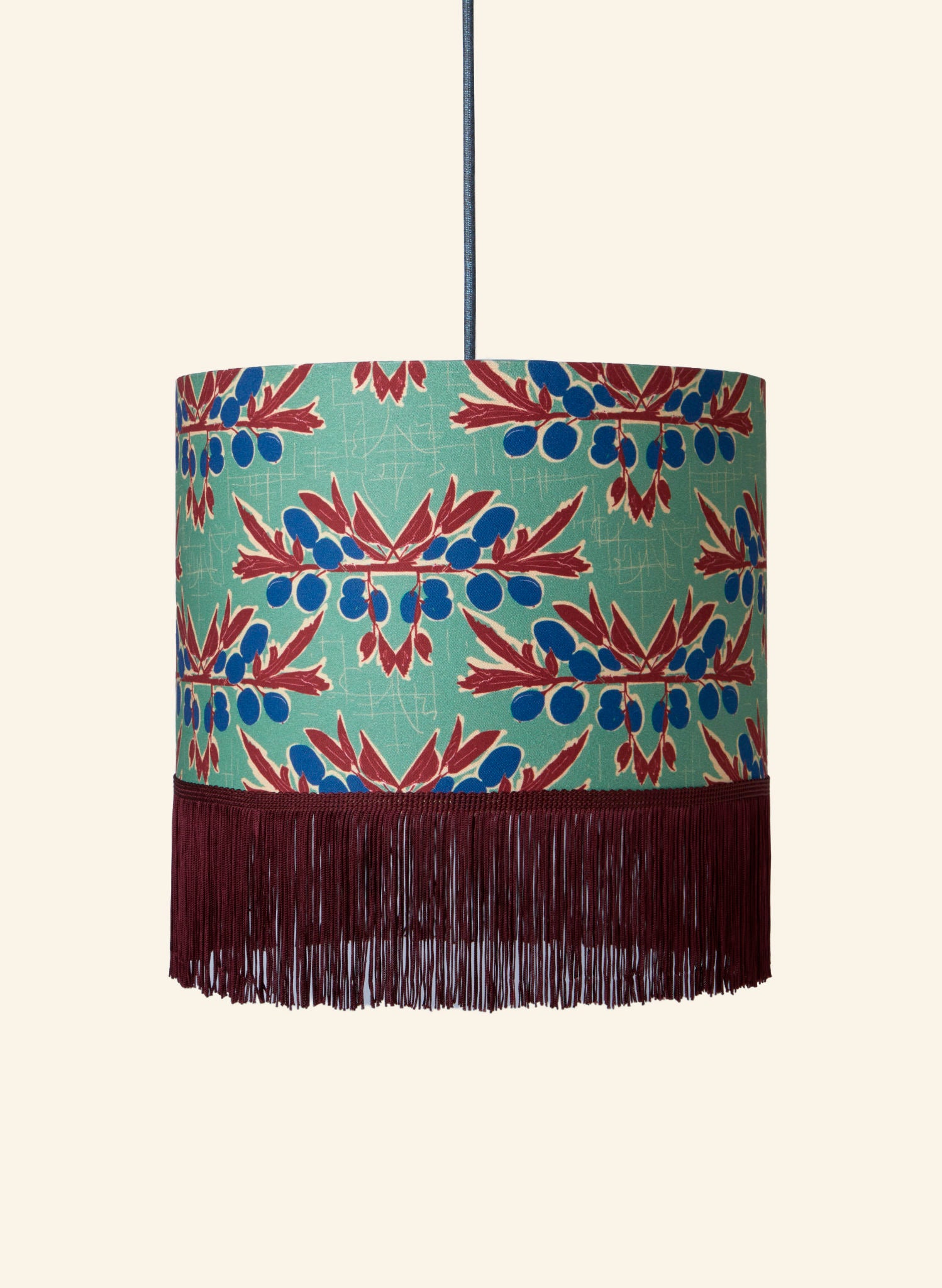 Drum Fringe Lampshade - Green Nouveau Plum