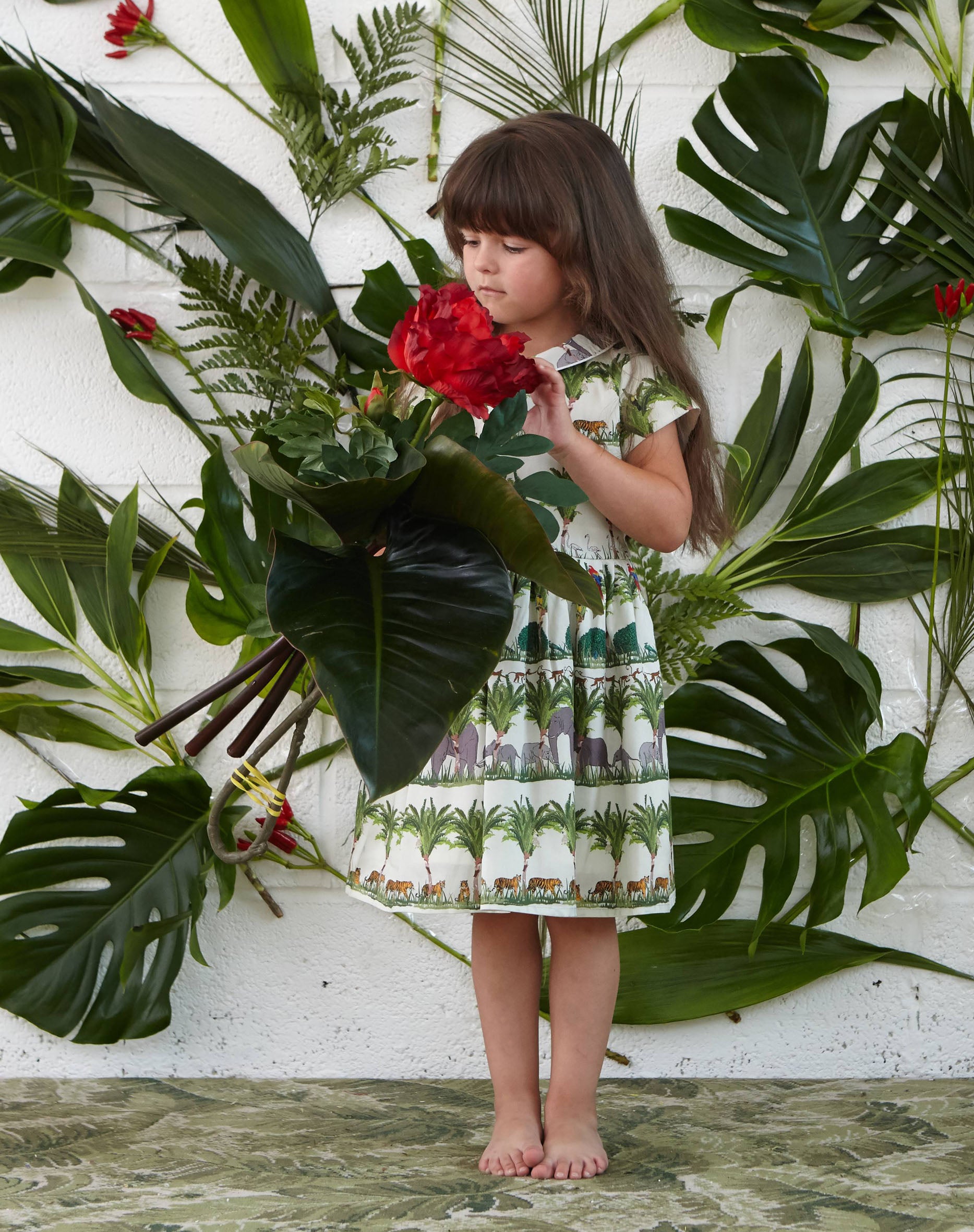 Tropical Zoo Print Girls' Shirt Dress | 100% Organic Cotton | Made in UK