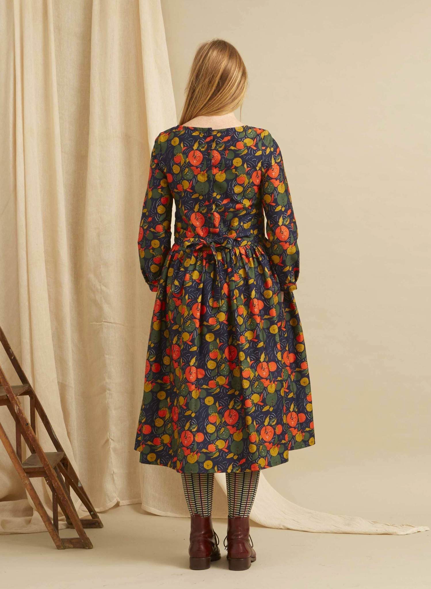Archive Sale - Size S - Philippa - Navy Apple Orchard Dress