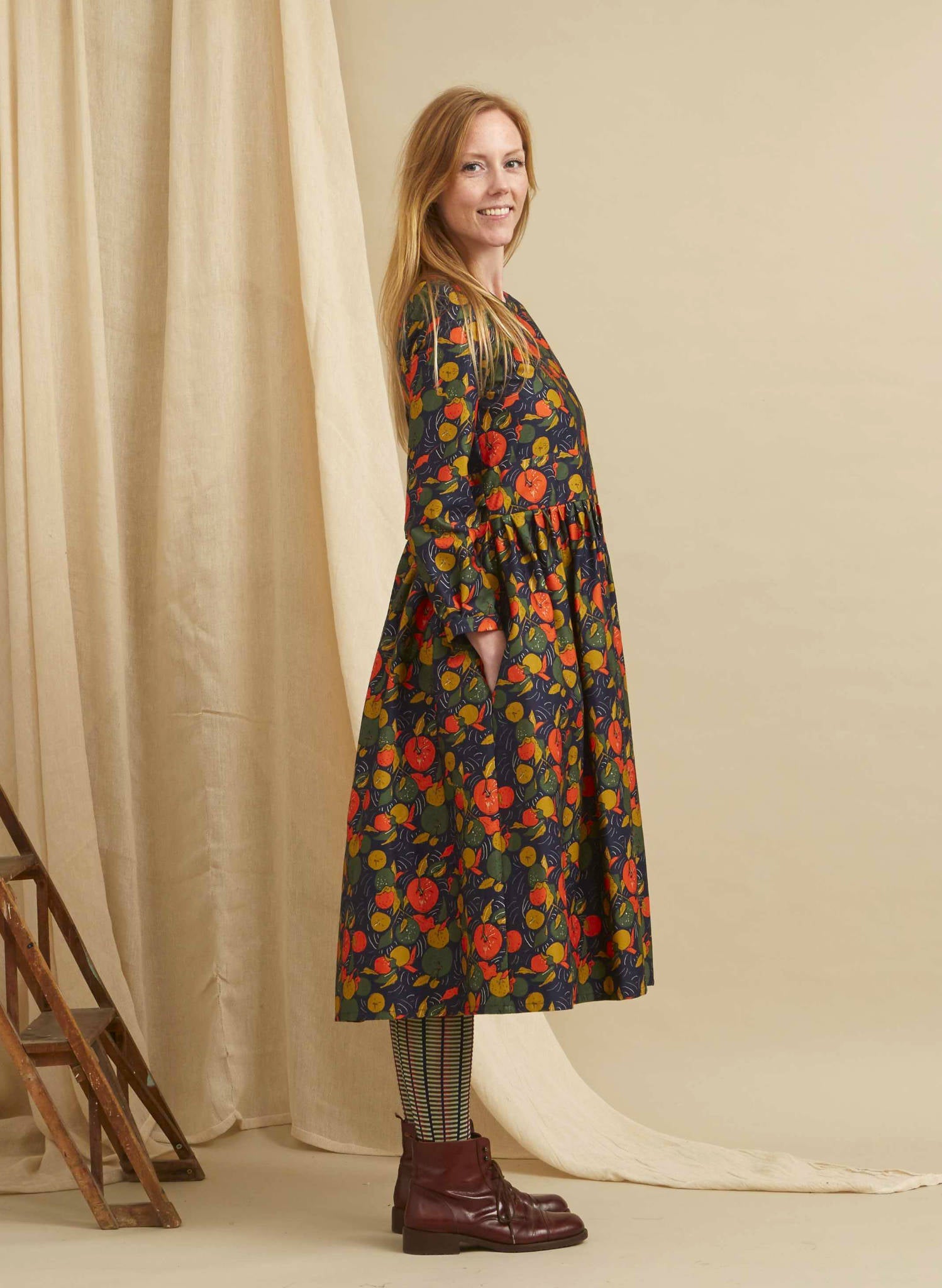Archive Sale - Size S - Philippa - Navy Apple Orchard Dress