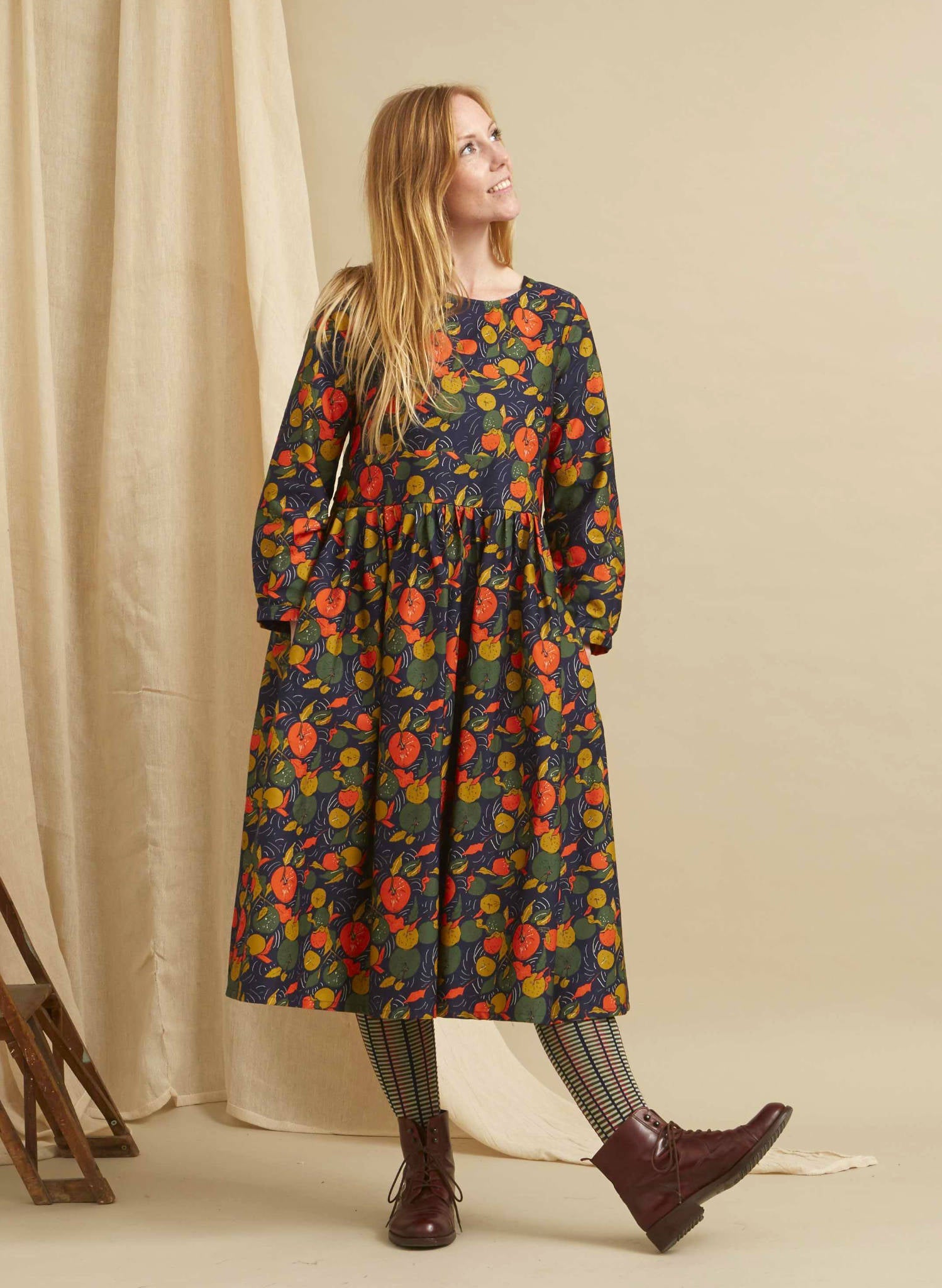 Archive Sale - Size S - Philippa - Navy Apple Orchard Dress