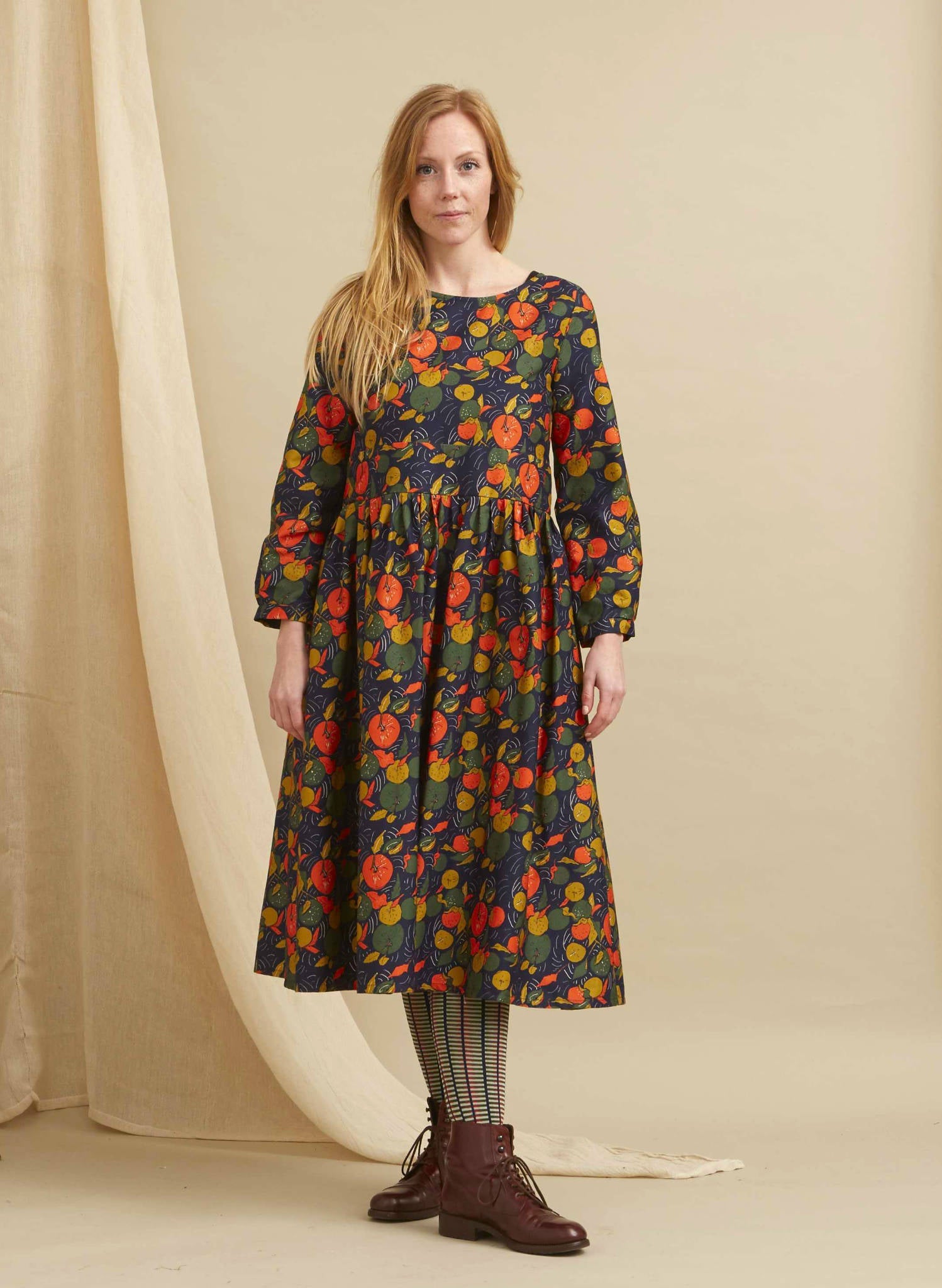 Archive Sale - Size S - Philippa - Navy Apple Orchard Dress