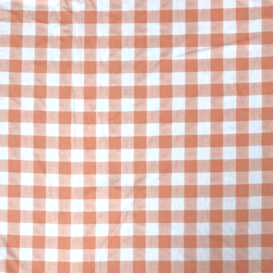 Peach/White Check Fabric - Cotton