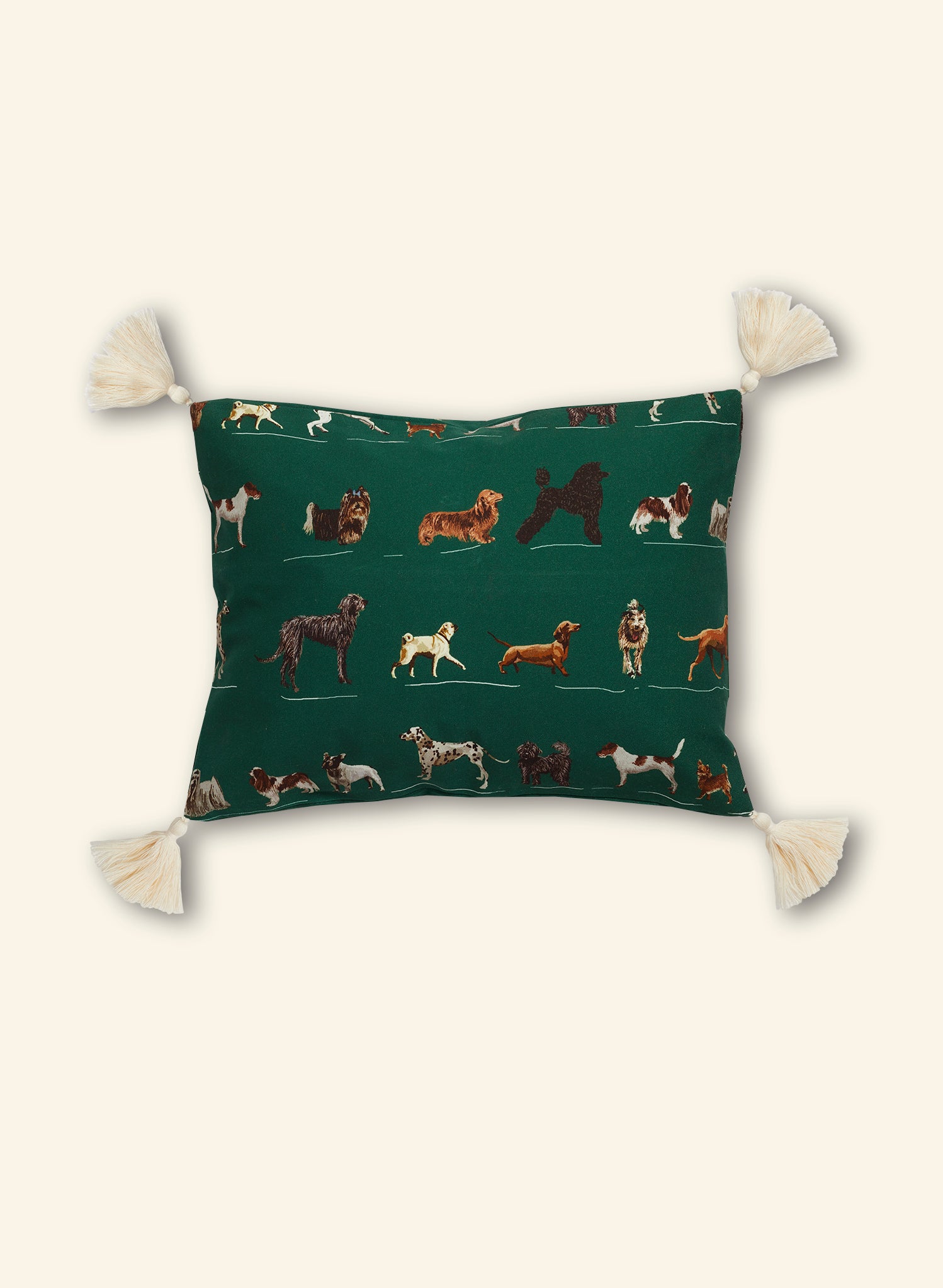 Small Cushion Cover - Green Porcelain Dogs