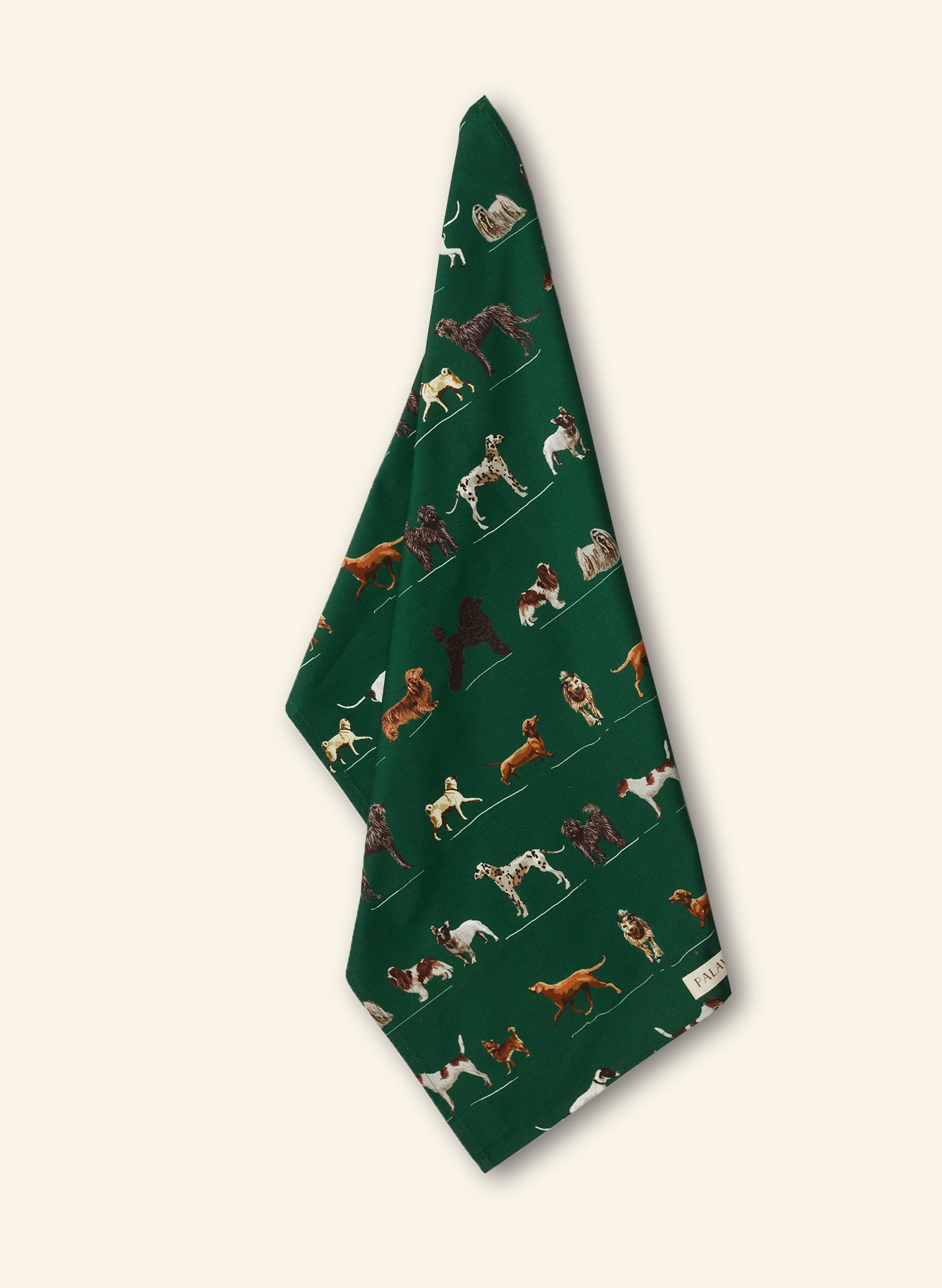 Tea Towel - Green Porcelain Dogs