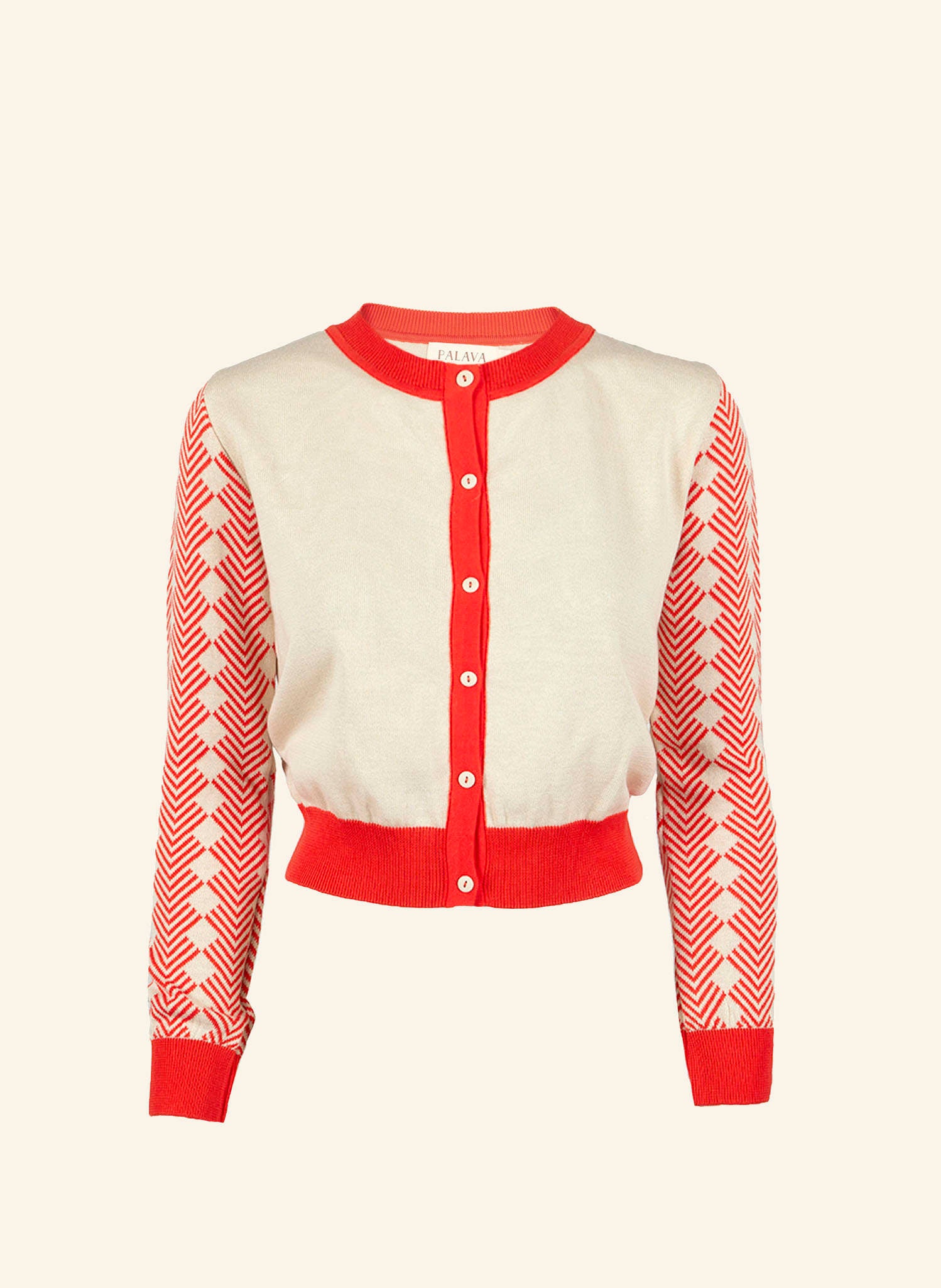 Vera Full Length Sleeve Cardigan - Cream/Red Large Tiger
