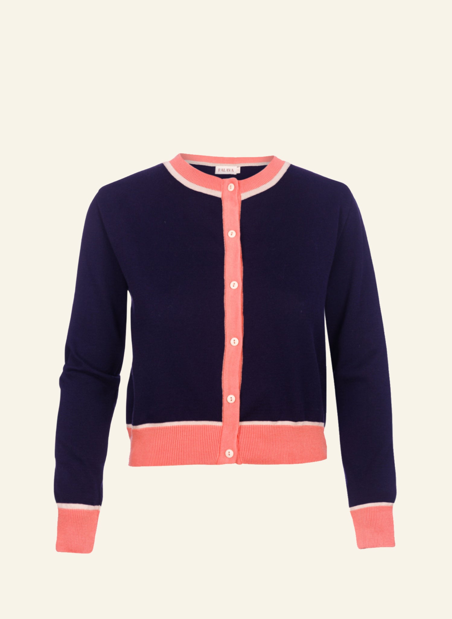 Archive Sale - Size S - Vera - Navy and Pink Embroidered Tiger Cardigan - Full Length Sleeve