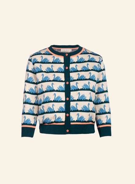 Blue Swans Pattern Jacquard Knit Cardigan | Vintage Style – Palava