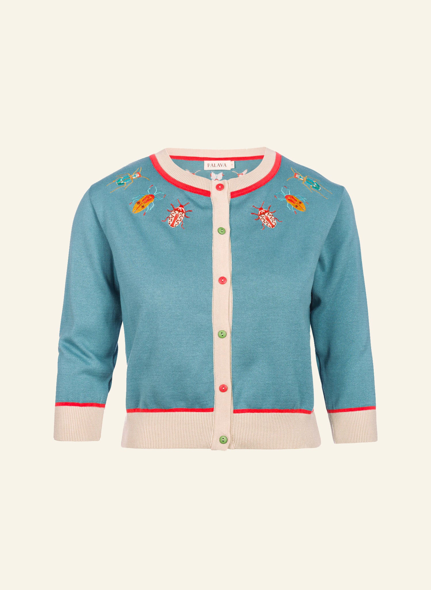 Vera Embroidered Cardigan - Teal Bugs
