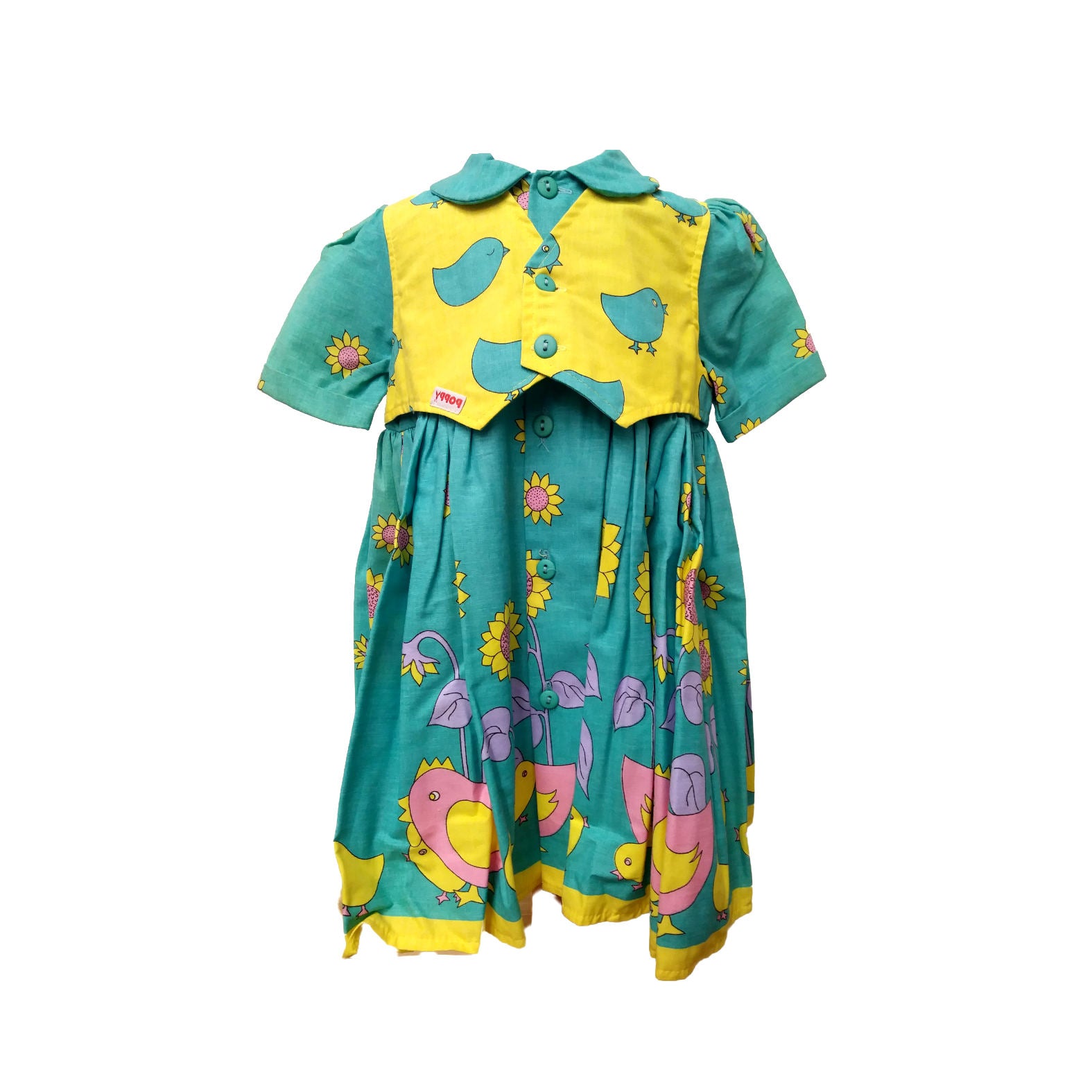 Archive Sale - Poppy - Waistcoat Dress - Turquoise Sunflowers