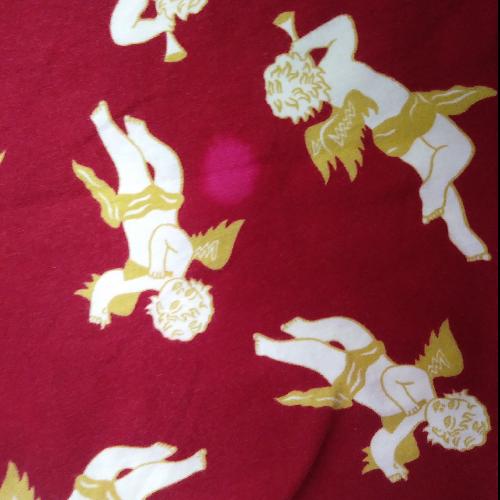 Remnant - 50cm - Ruby Red Cherubs Jersey Fabric - Seconds - Cotton