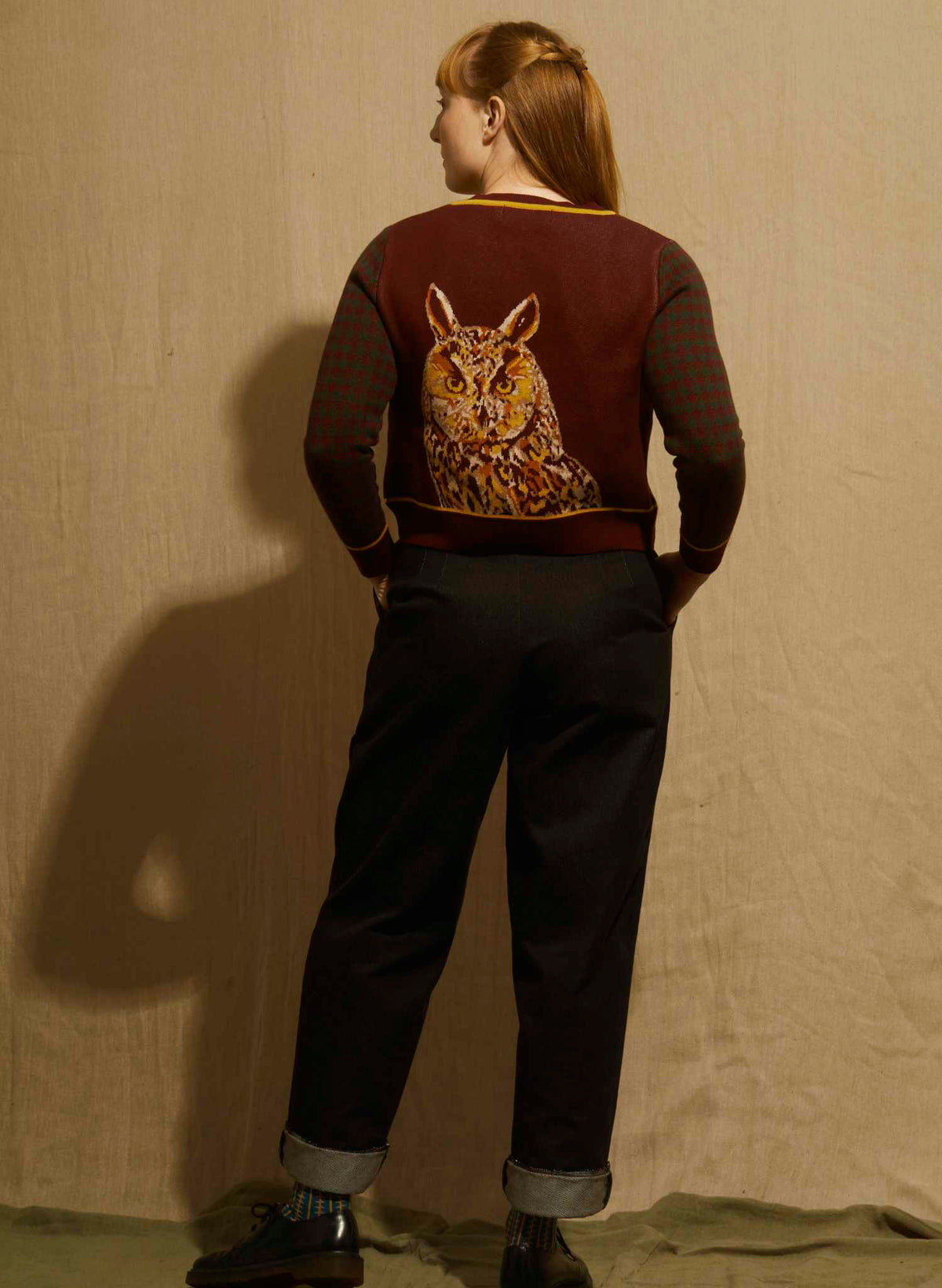 Vera Cardigan - Burgundy Long Eared Owl