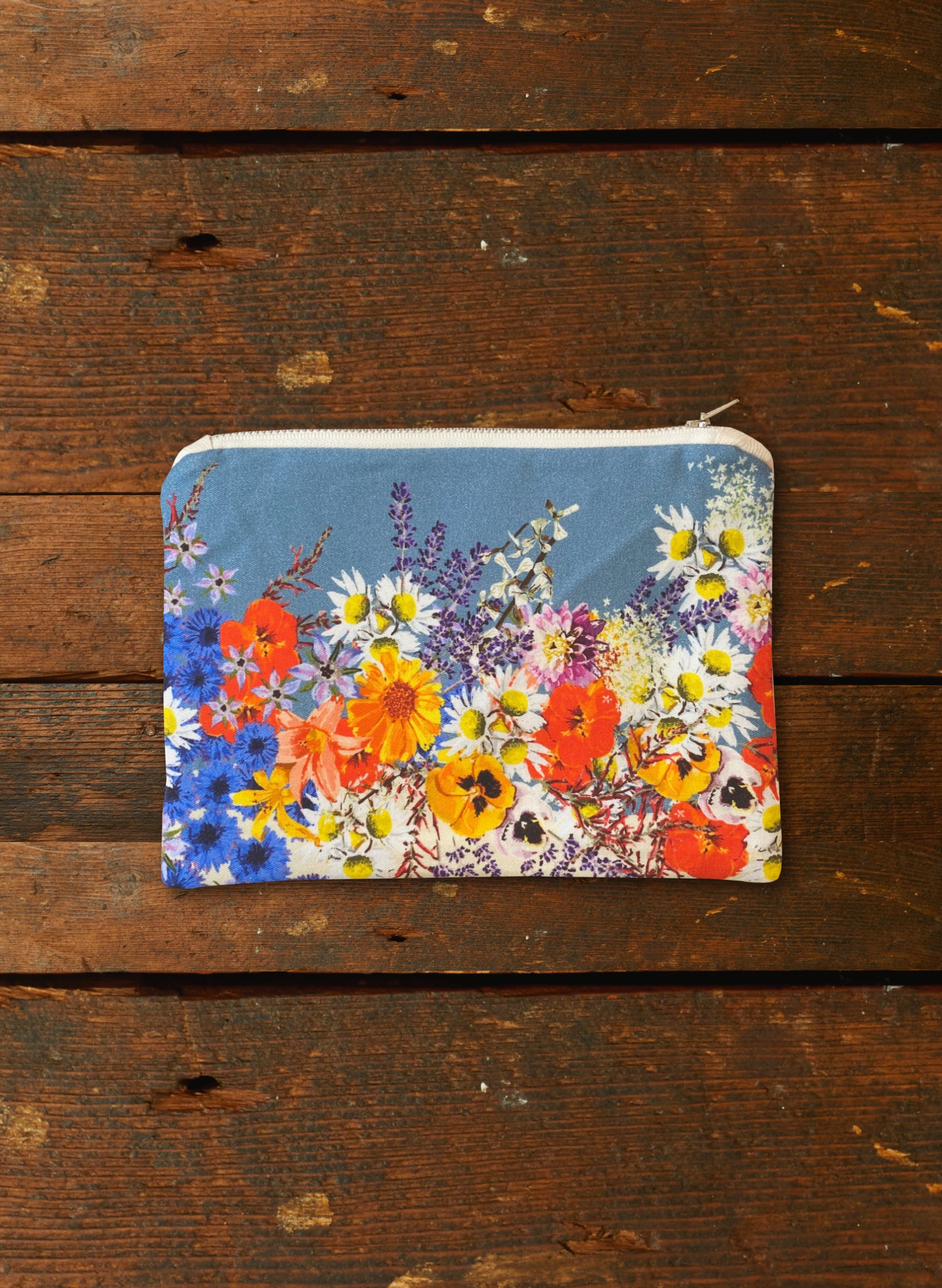 Zip Pouch - Medium - Blue Edible Flowers