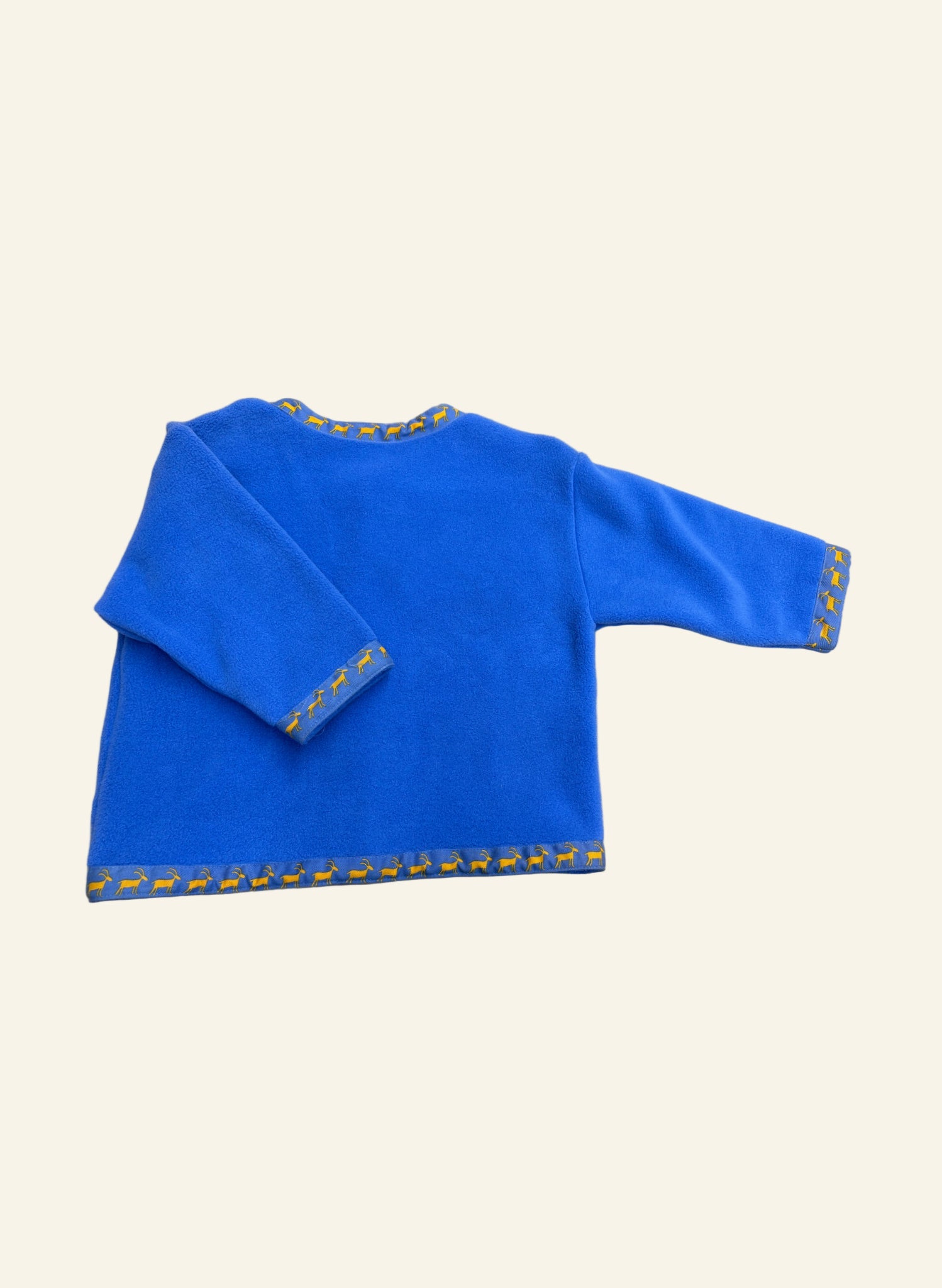 Children's Folk Jacket - French Blue Fleece with Yellow Deer Trim