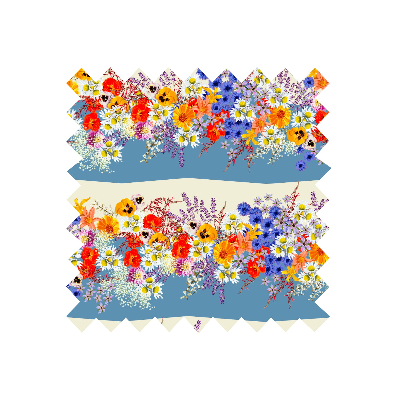 Remnant - 89x142cm - Blue Edible Flowers - Cotton/Linen