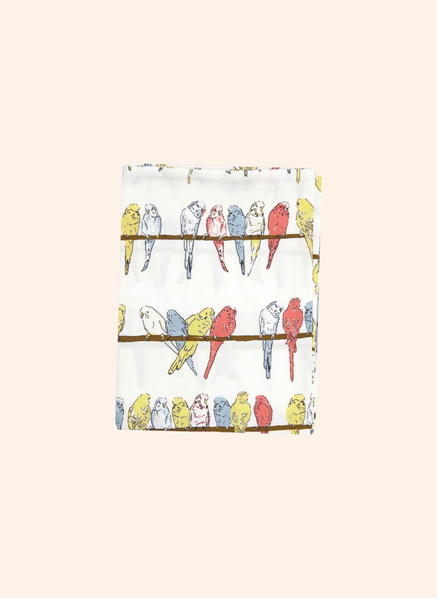 Single Pillowcase - Ivory Budgies