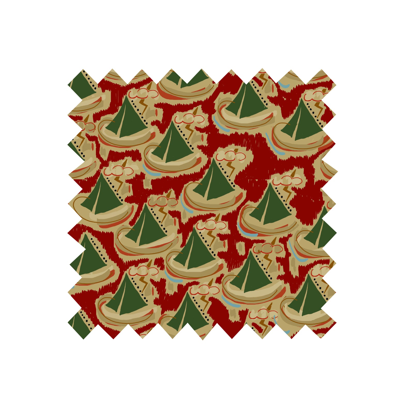 Remnant - 124x150cm - Burgandy Sailing Boats - Linen