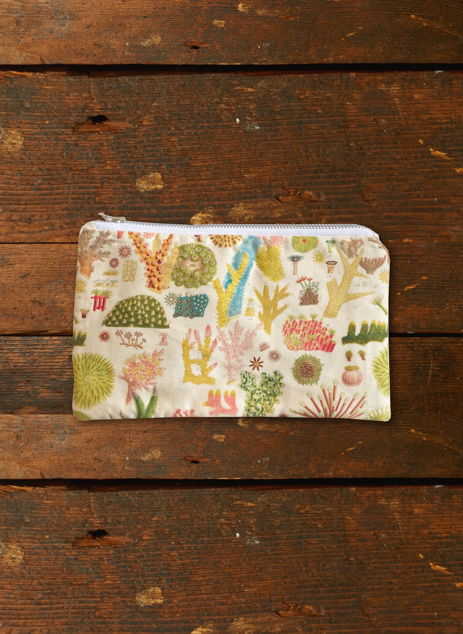 Zip Pouch- Medium - Cream Coral Reef