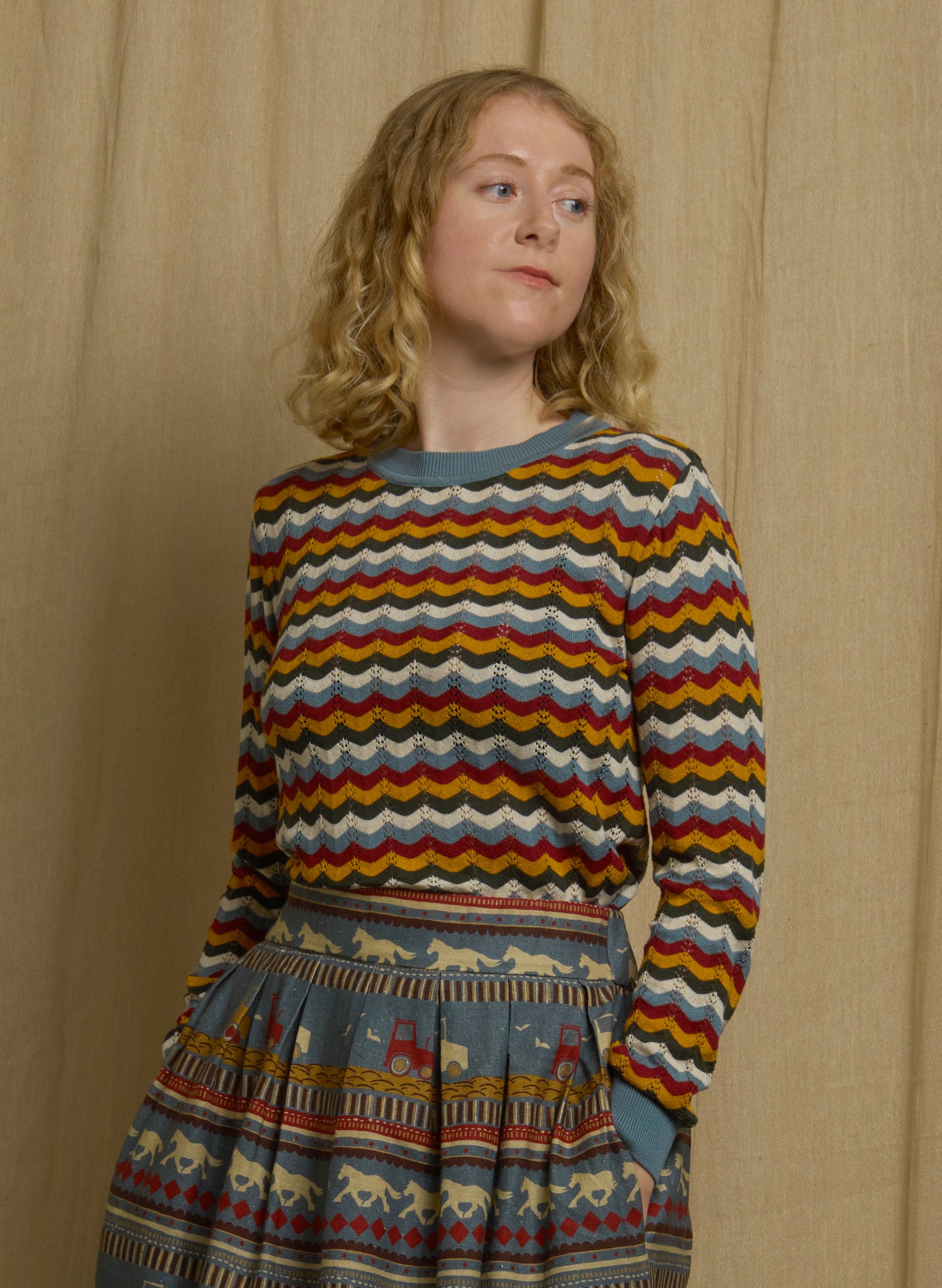 Clara - Mineral Blue Scalloped Top